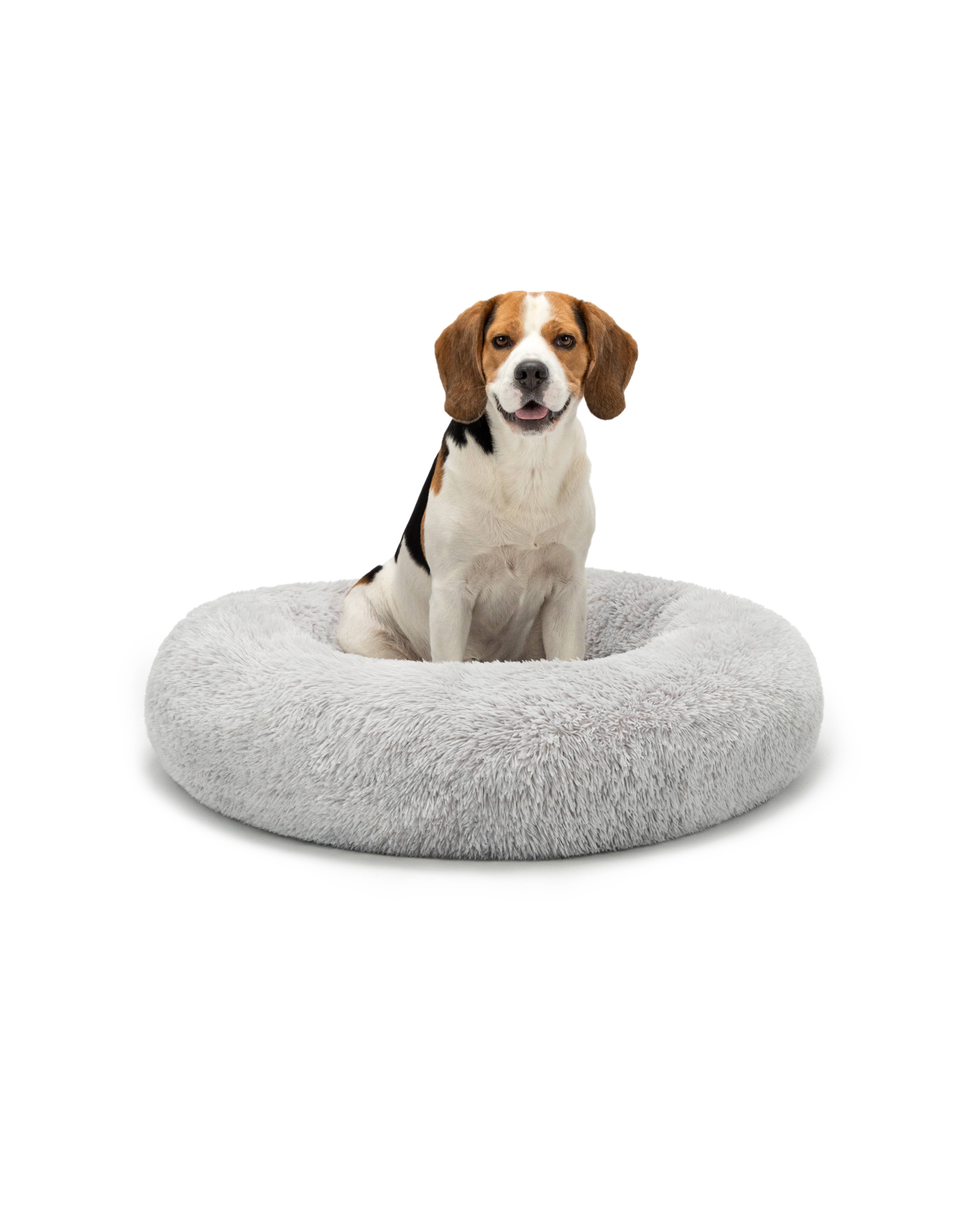 lionto Hundebett aus Plüsch in Donut-Form, 80 cm Durchmesser, hellgrau
