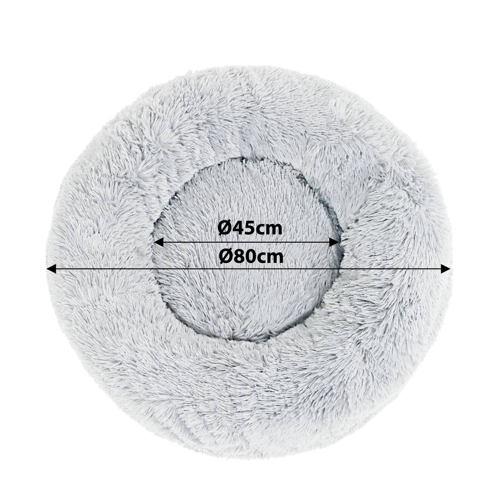 lionto Hundebett aus Plüsch in Donut-Form, 80 cm Durchmesser, hellgrau