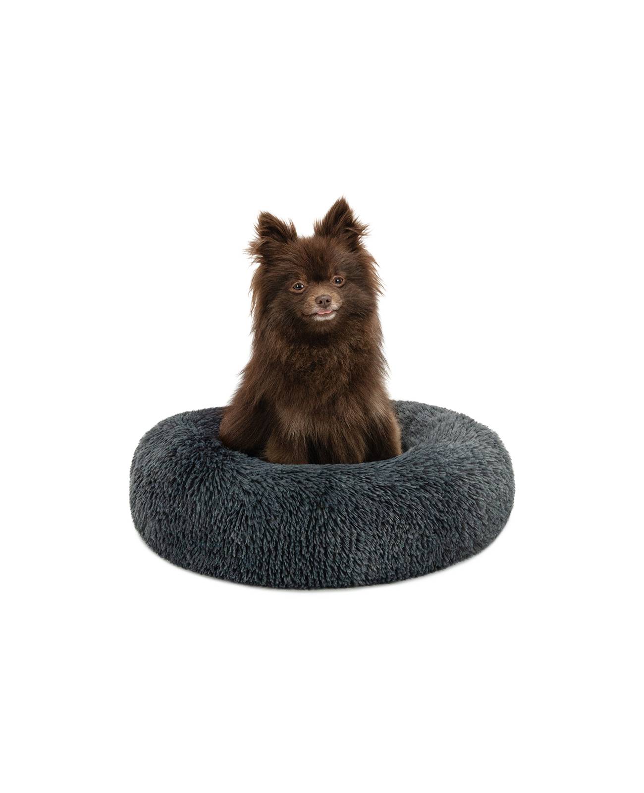 lionto Hundebett aus Plüsch in Donut-Form, 40 cm Durchmesser, dunkelgrau