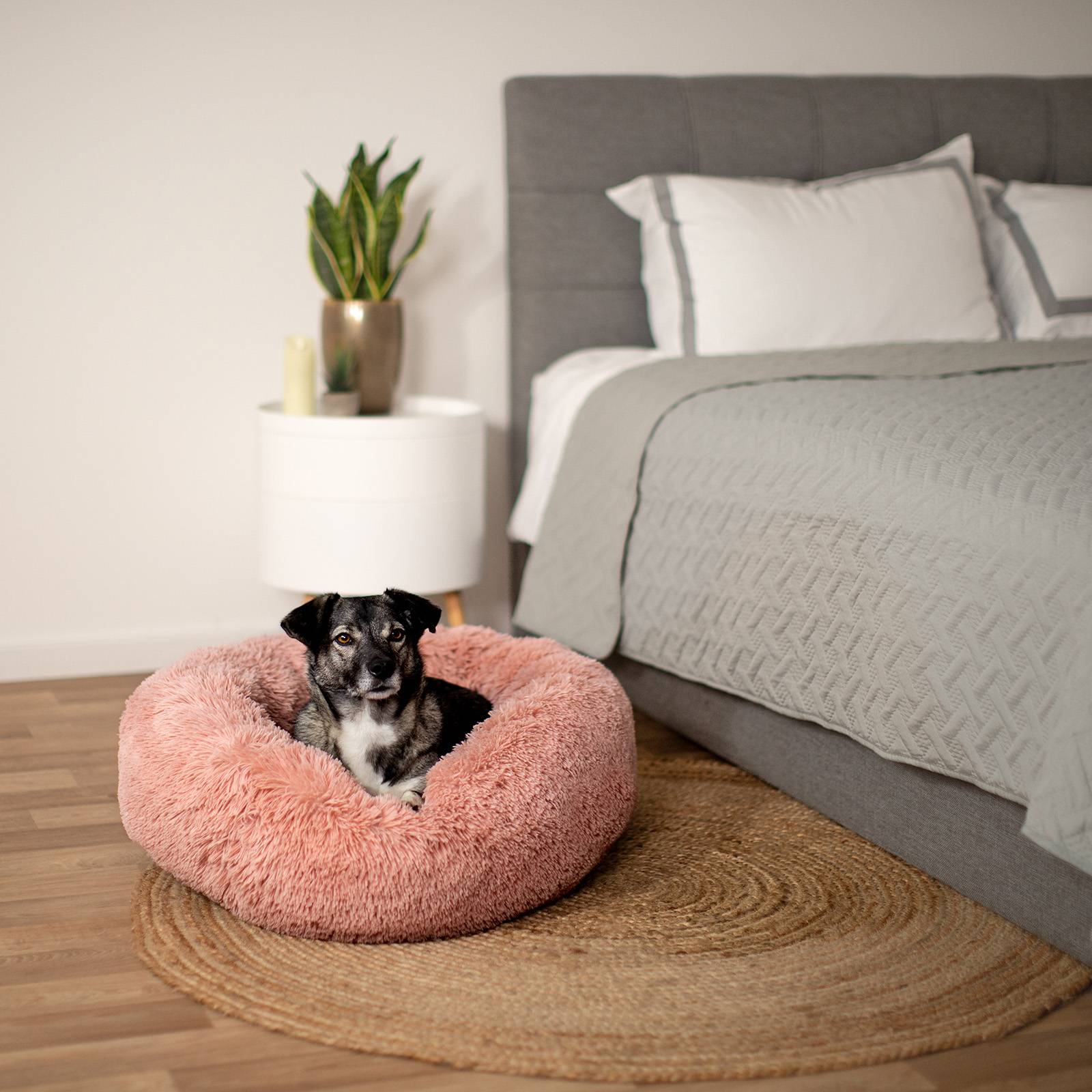 lionto Hundebett aus Plüsch in Donut-Form, 60 cm Durchmesser, rosa