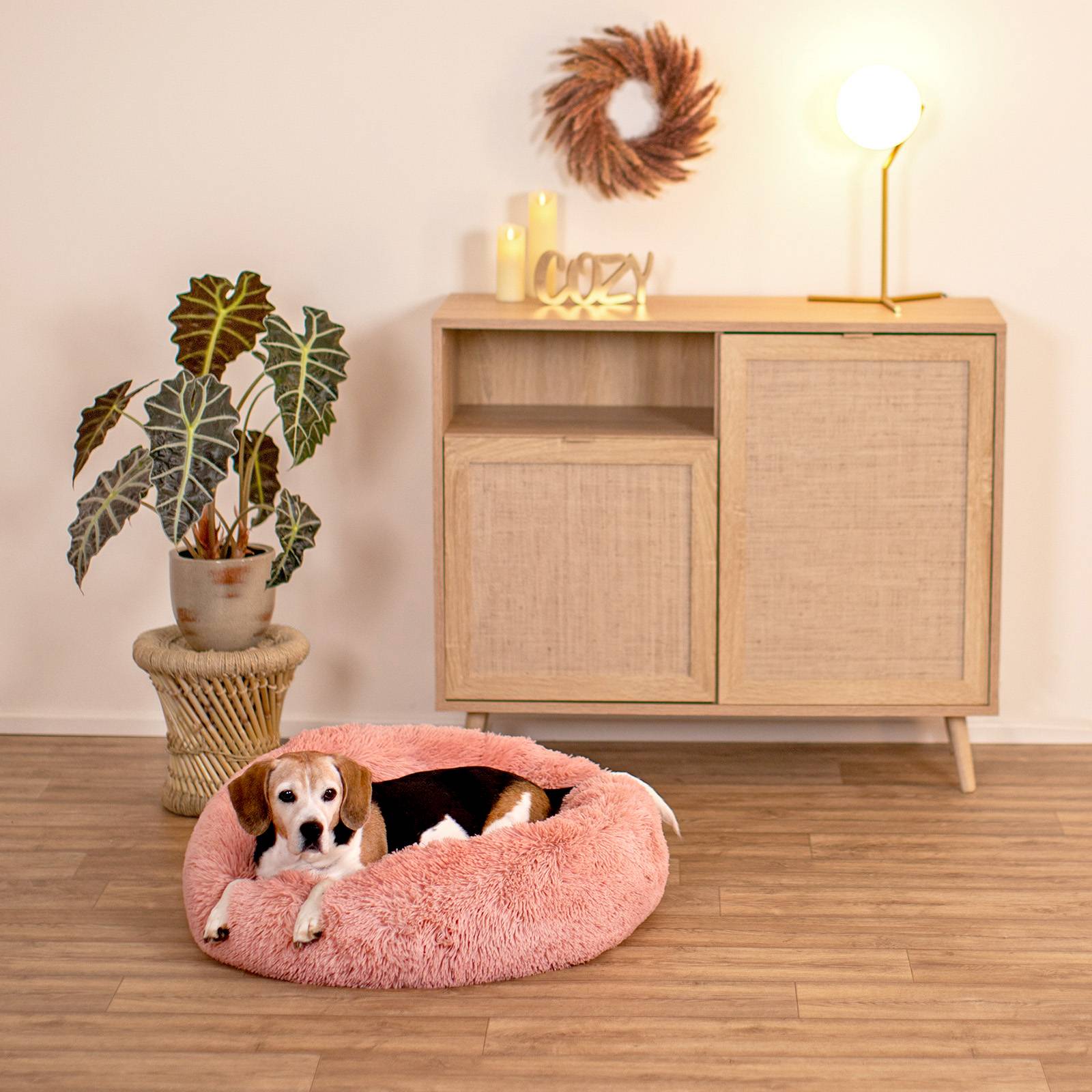 lionto Hundebett aus Plüsch in Donut-Form, 70 cm Durchmesser, rosa