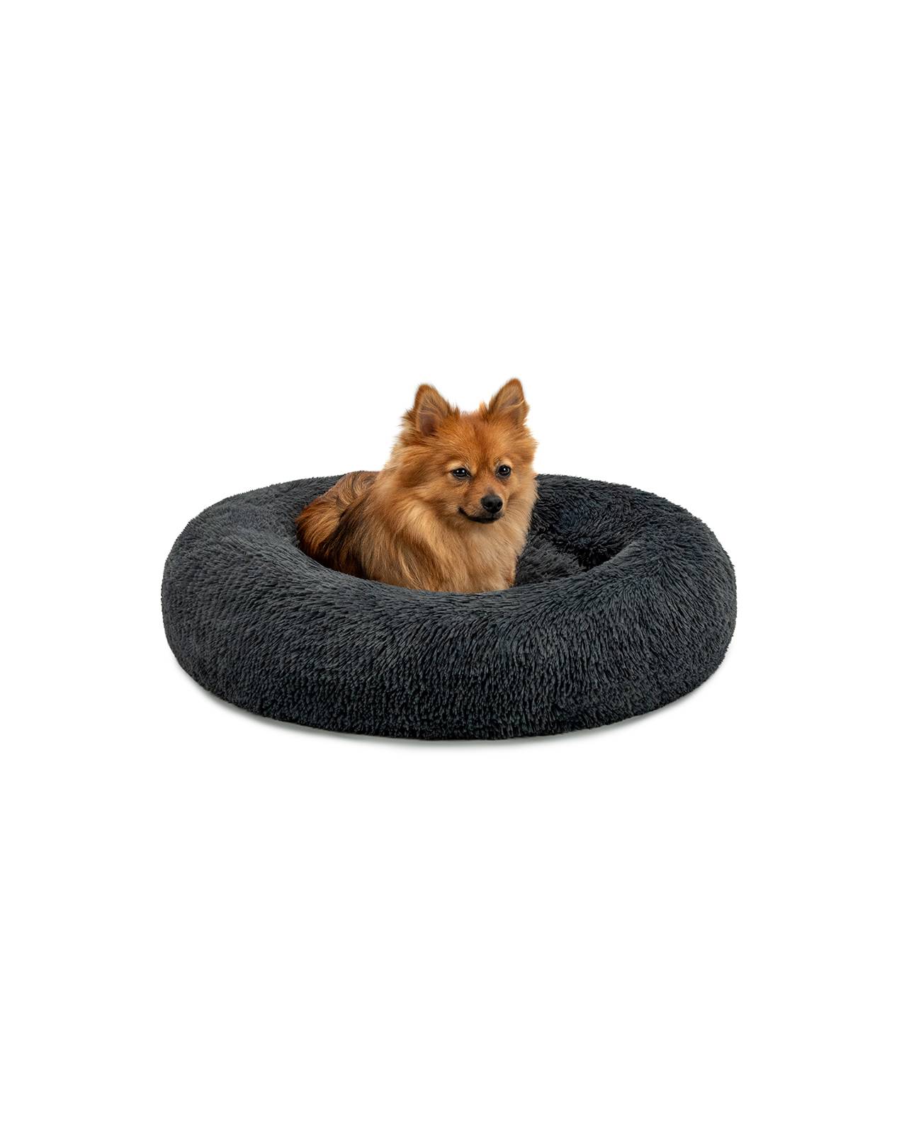 lionto Hundebett aus Plüsch in Donut-Form, 60 cm Durchmesser, dunkelgrau