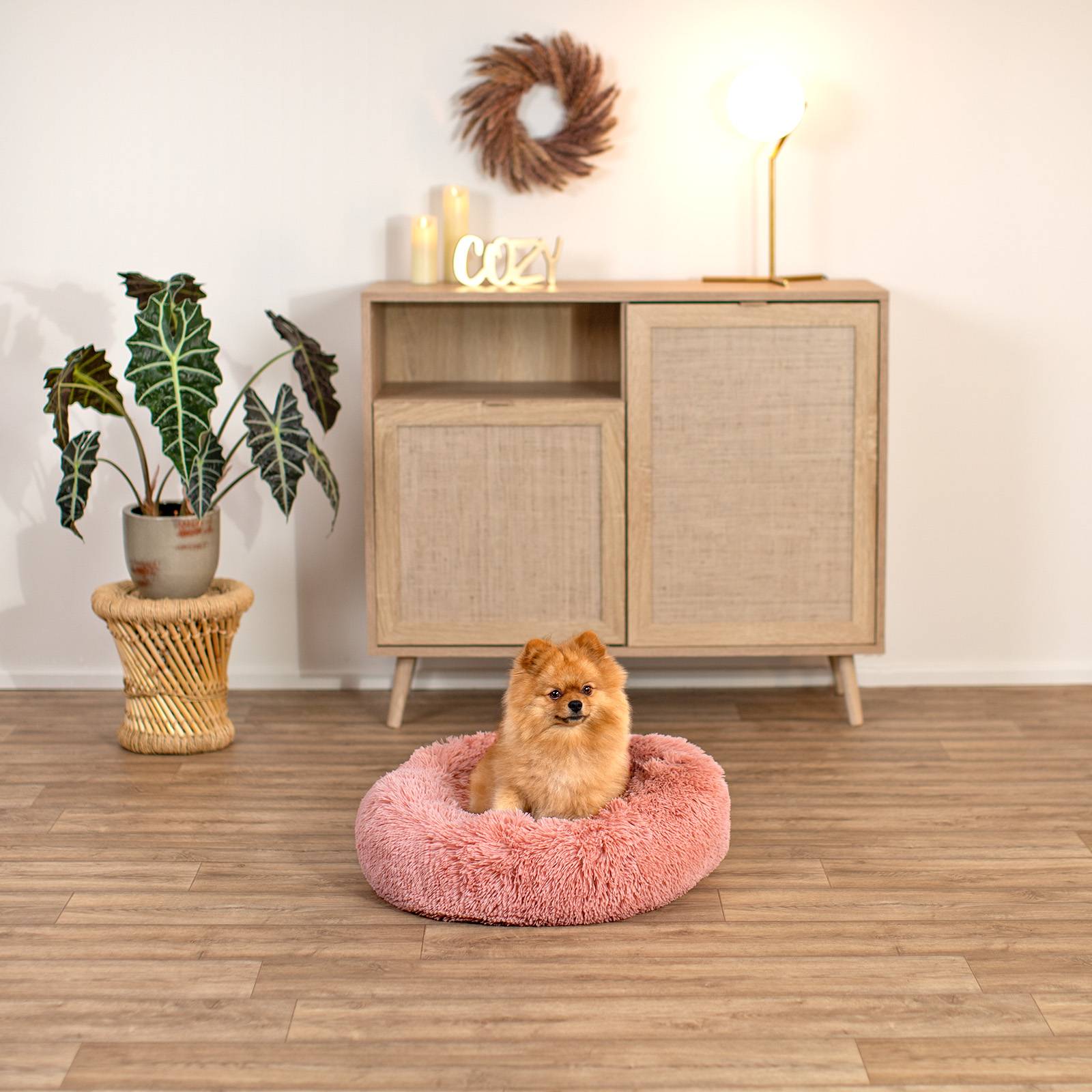 lionto Hundebett aus Plüsch in Donut-Form, 50 cm Durchmesser, rosa