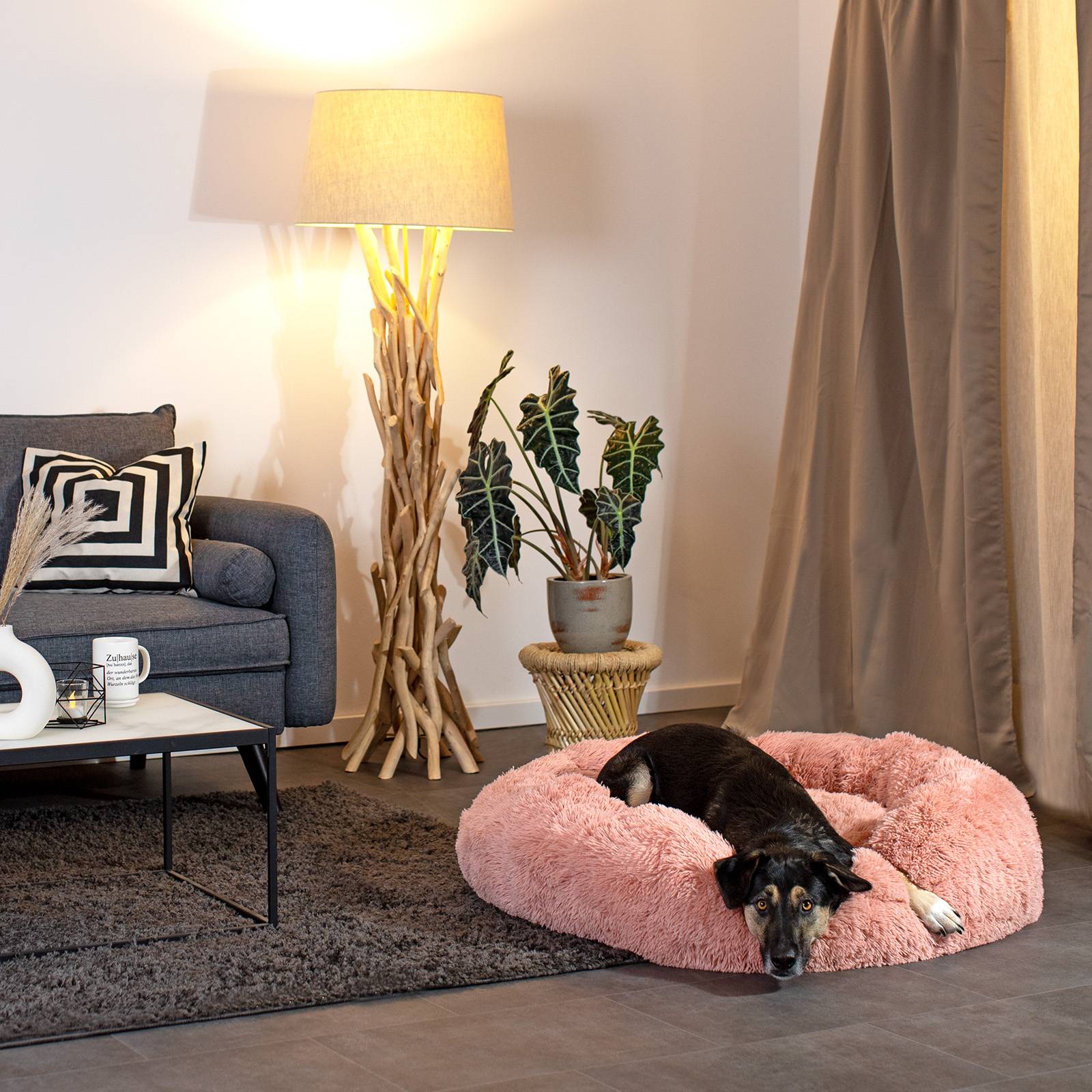 lionto Hundebett aus Plüsch in Donut-Form, 100 cm Durchmesser, rosa