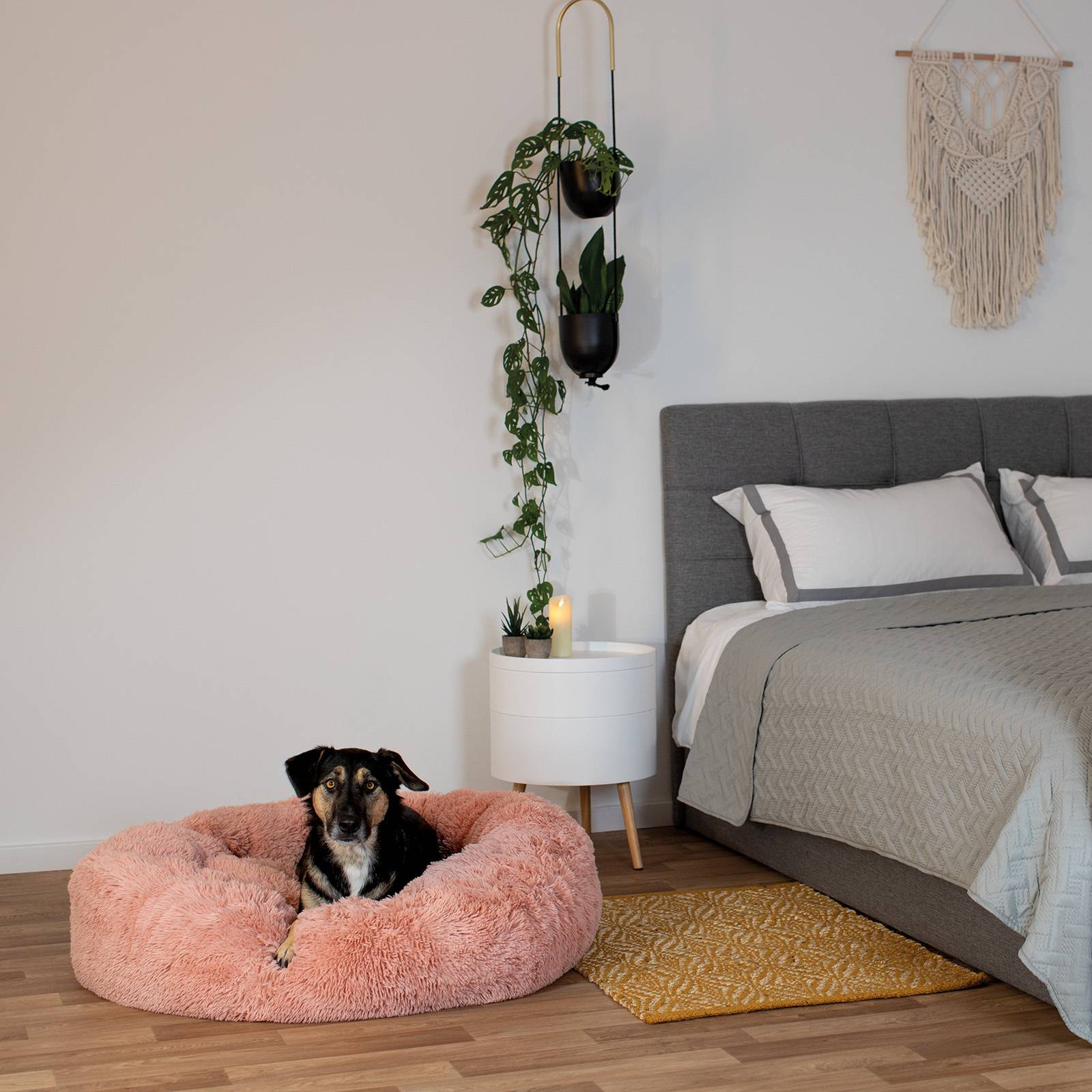 lionto Hundebett aus Plüsch in Donut-Form, 100 cm Durchmesser, rosa