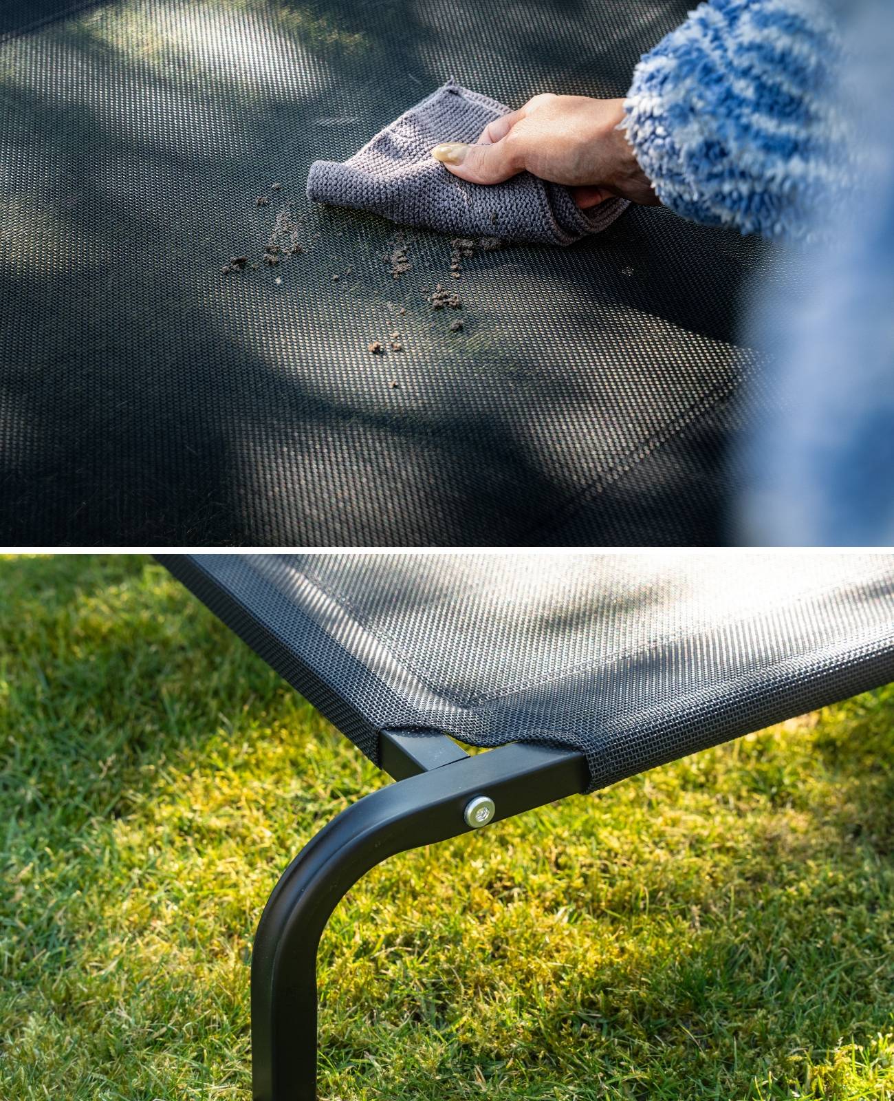 lionto Hundeliege, bequemes Outdoor Hundebett mit Netzgewebe, erhöht, luftig & wetterfest, 106x62 cm, schwarz