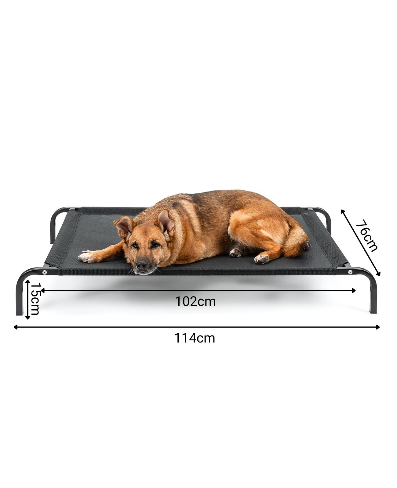 lionto Hundeliege, bequemes Outdoor Hundebett mit Netzgewebe, erhöht, luftig & wetterfest, 114x76 cm, schwarz
