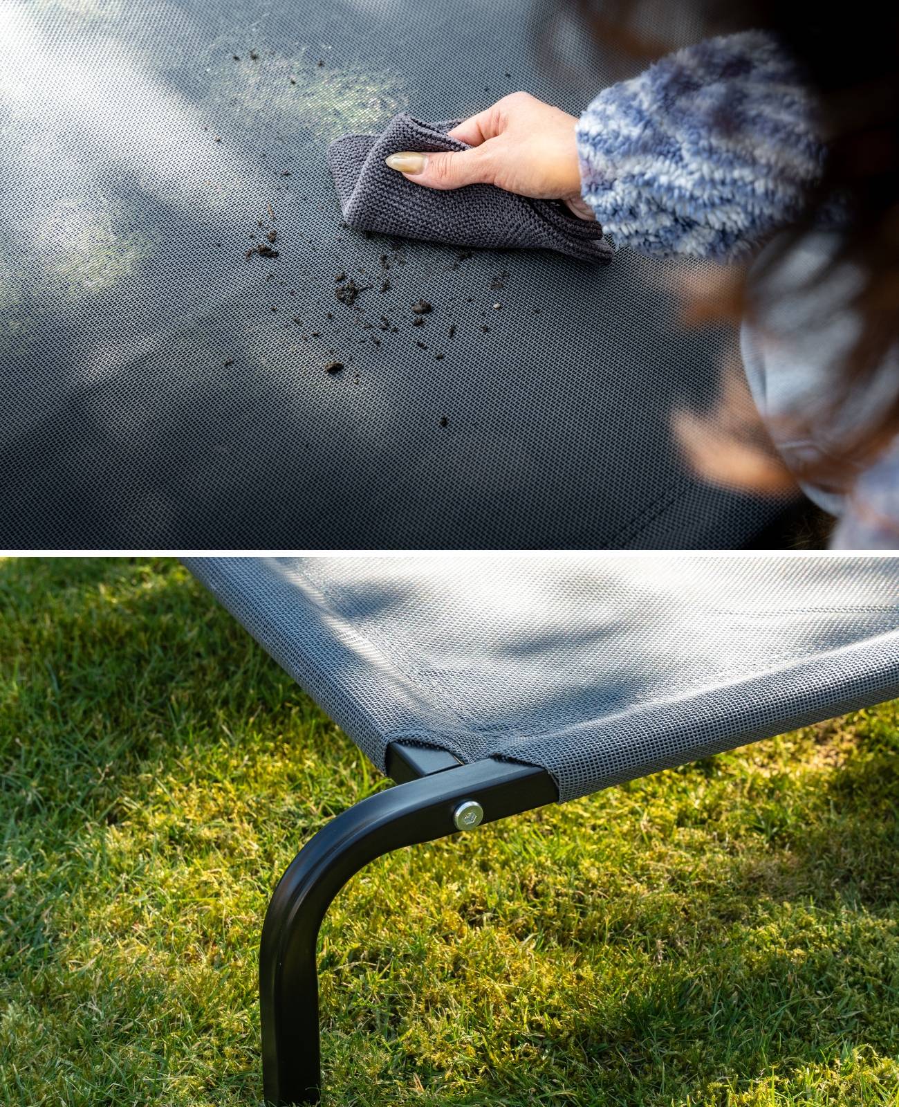 lionto Hundeliege, bequemes Outdoor Hundebett mit Netzgewebe, erhöht, luftig & wetterfest, 75x47 cm, grau