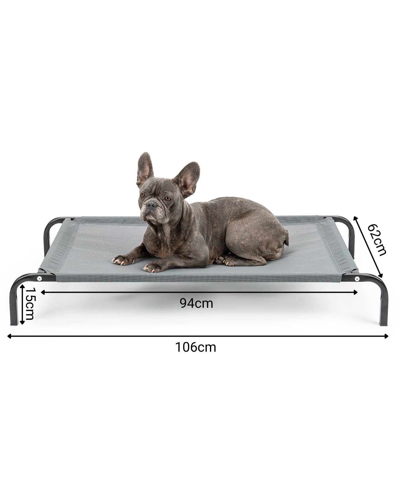 lionto Hundeliege, bequemes Outdoor Hundebett mit Netzgewebe, erhöht, luftig & wetterfest, 106x62 cm, grau