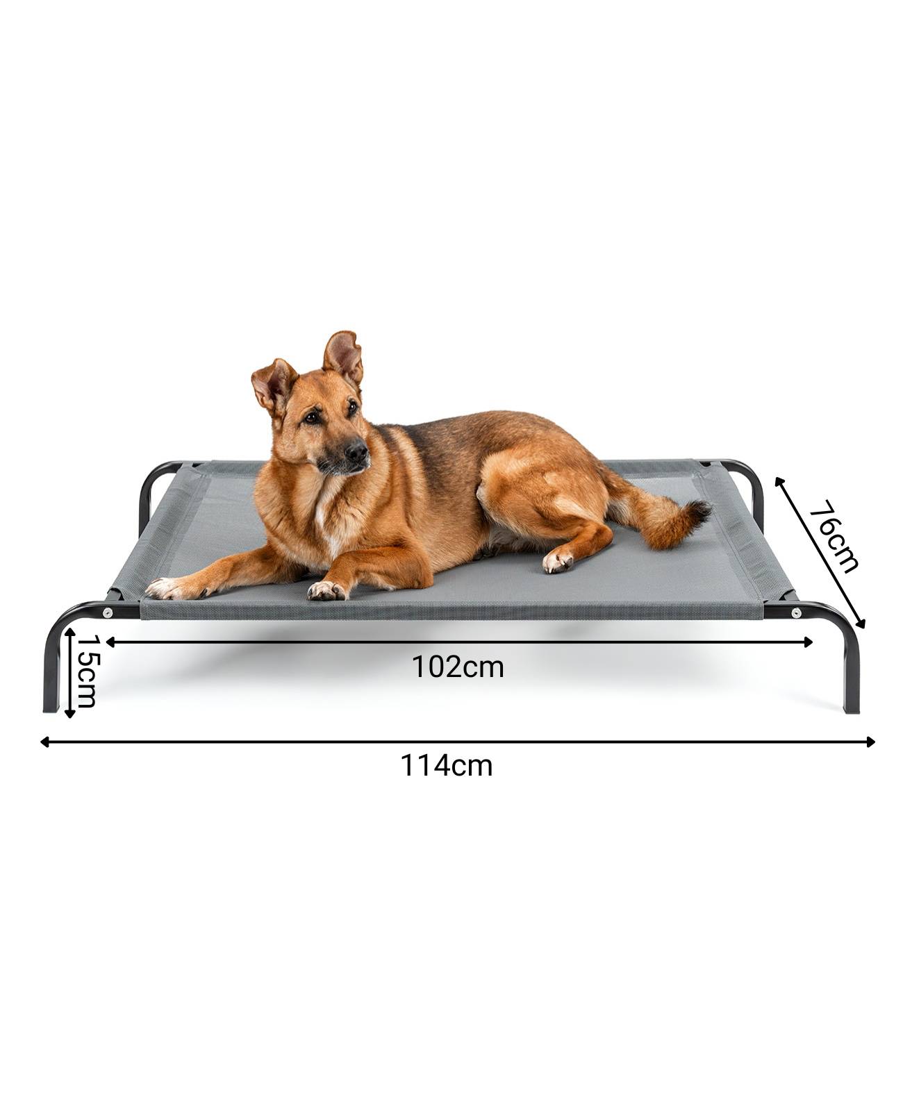 lionto Hundeliege, bequemes Outdoor Hundebett mit Netzgewebe, erhöht, luftig & wetterfest, 114x76 cm, grau