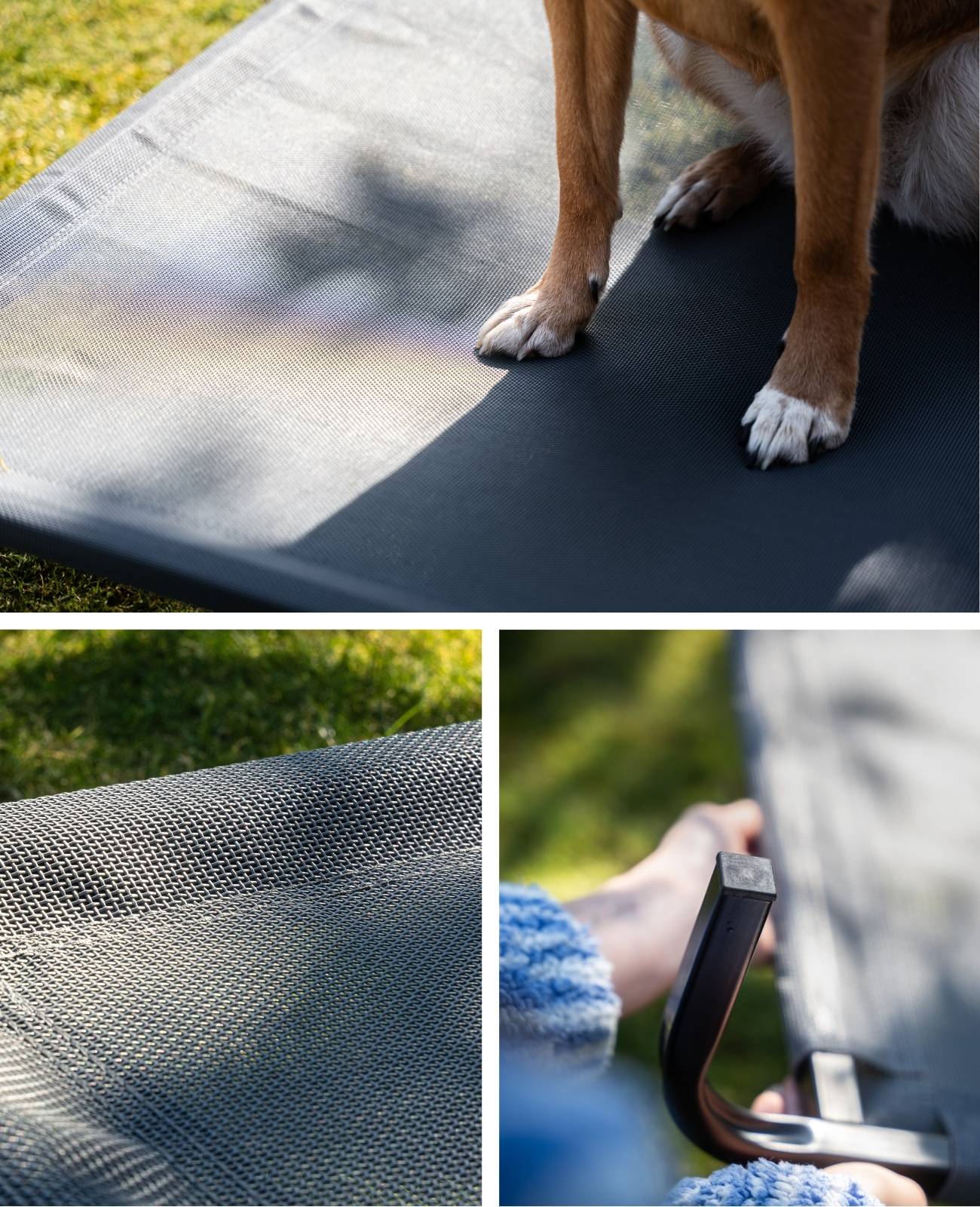 lionto Hundeliege, bequemes Outdoor Hundebett mit Netzgewebe, erhöht, luftig & wetterfest, 114x76 cm, grau