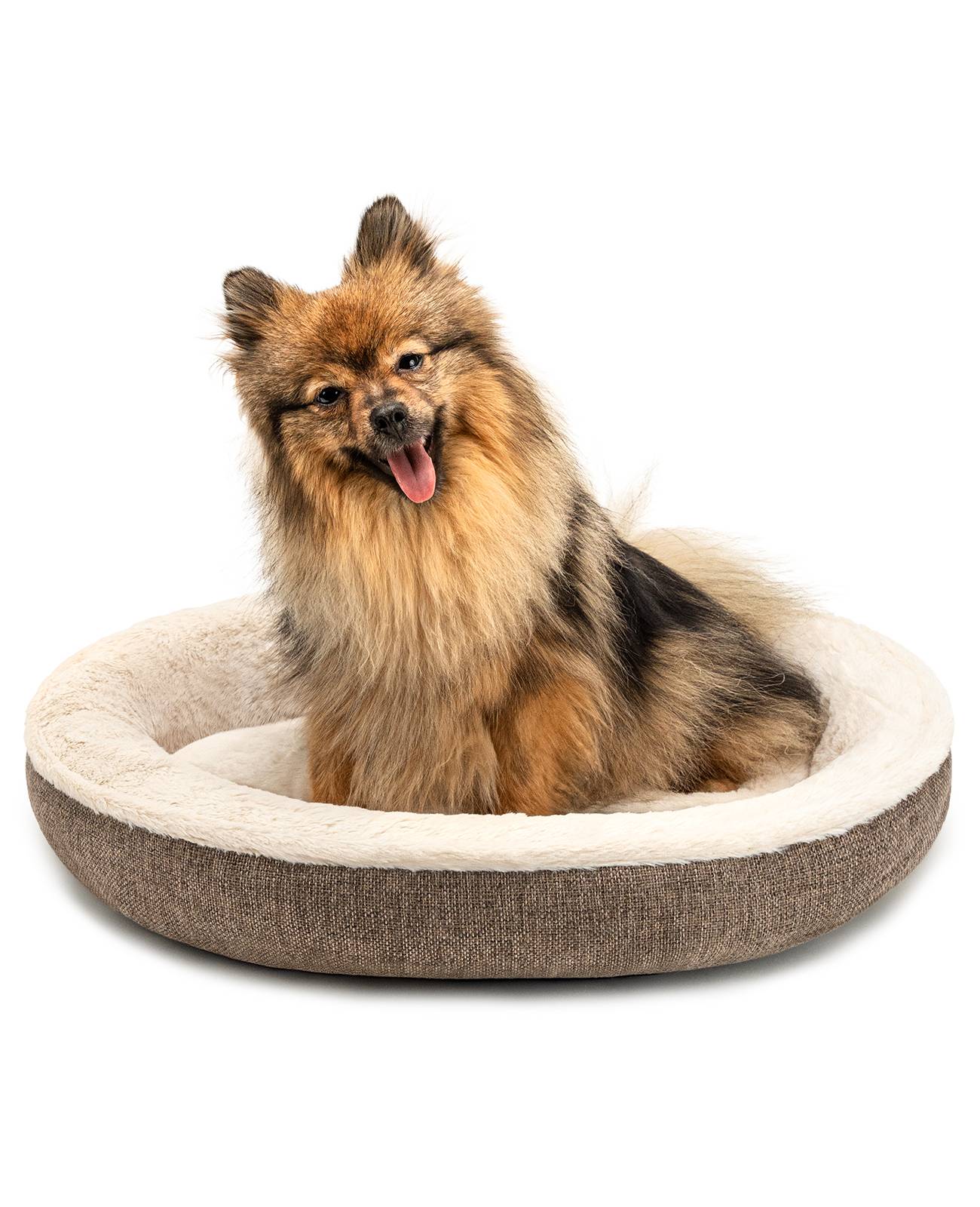 lionto Hundebett in weichem Doughnut-Design mit Plüsch & Anti-Rutsch-Boden, Bezug waschbar, 55 cm Durchmesser, braun