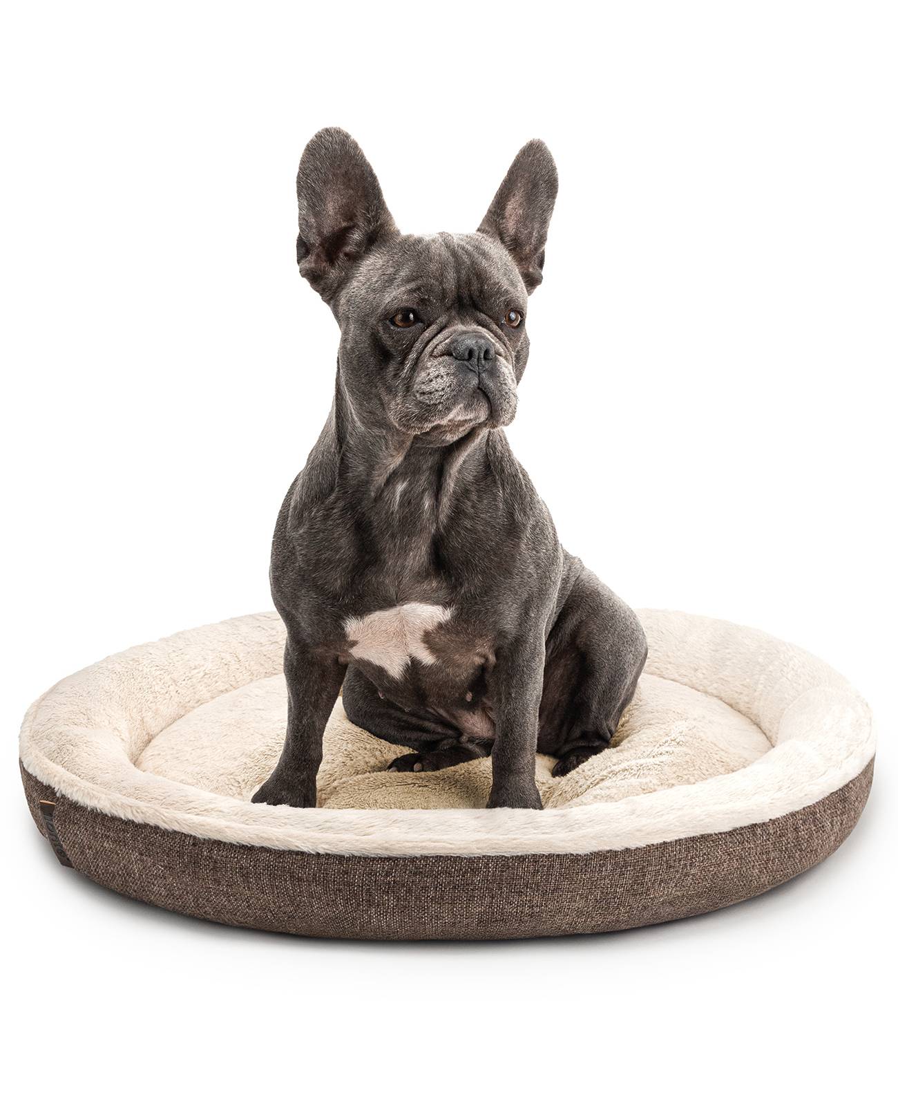 lionto Hundebett in weichem Doughnut-Design mit Plüsch & Anti-Rutsch-Boden, Bezug waschbar, 65 cm Durchmesser, braun