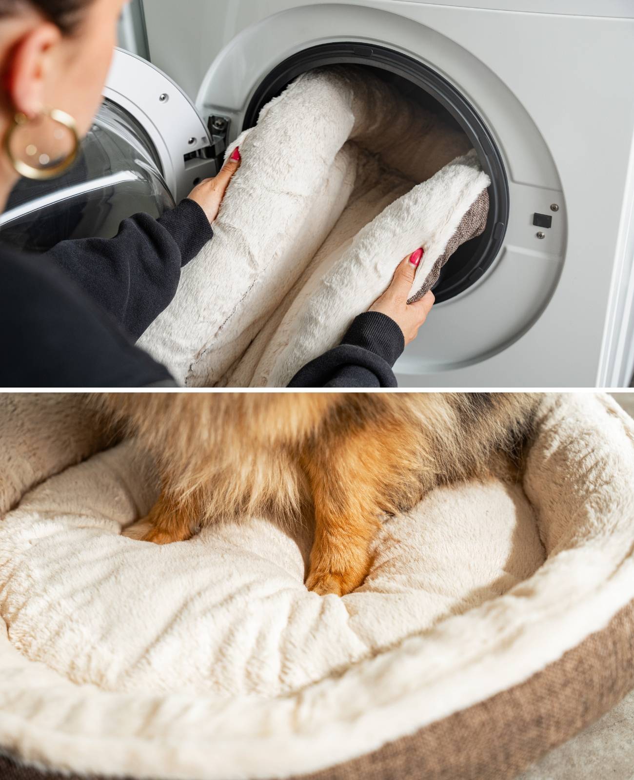 lionto Hundebett in weichem Doughnut-Design mit Plüsch & Anti-Rutsch-Boden, Bezug waschbar, 65 cm Durchmesser, braun