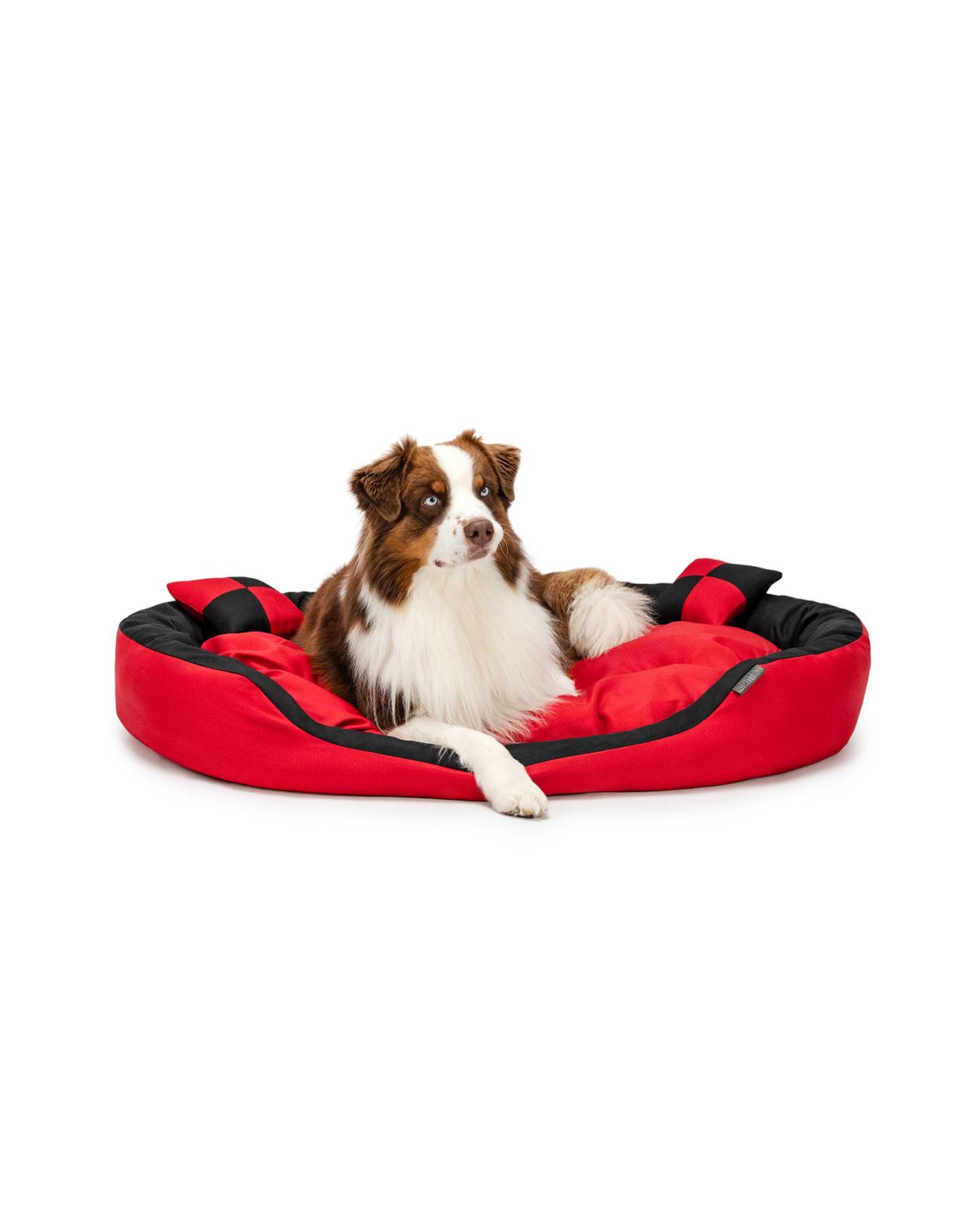 lionto Hundebett, stilvolles 4-in-1 Hundekörbchen, wasserabweisend, kratzfest & pflegeleicht, 110x80 cm, rot/schwarz
