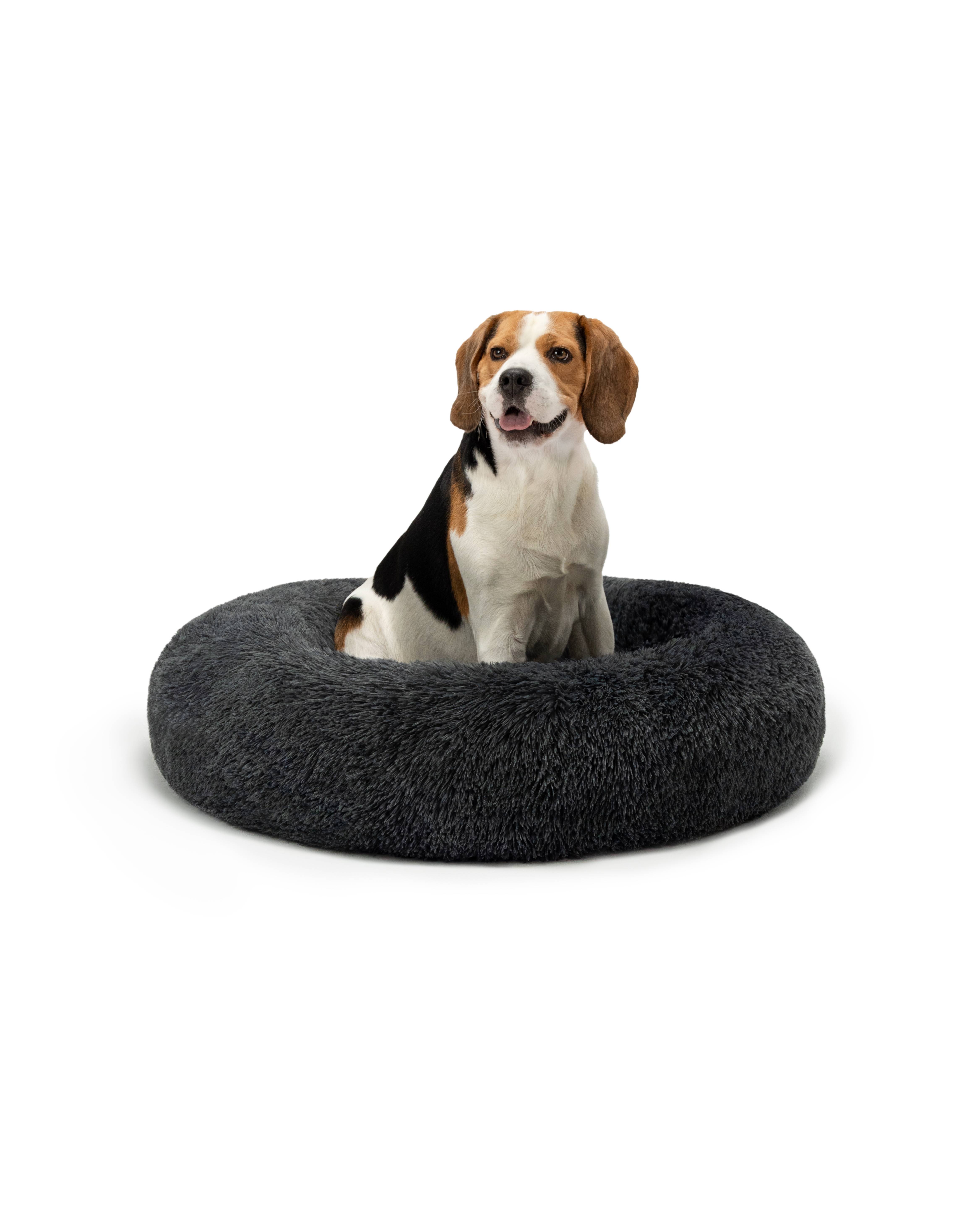 lionto Hundebett aus Plüsch in Donut-Form, 80 cm Durchmesser, dunkelgrau
