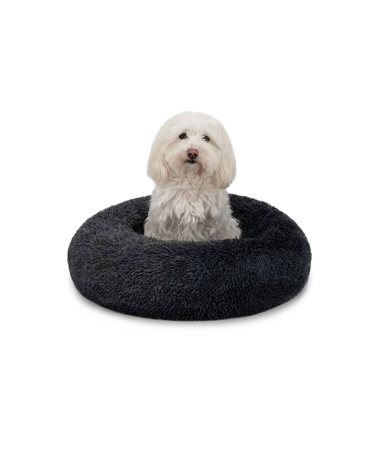 lionto Hundebett aus Plüsch in Donut-Form, 50 cm Durchmesser, dunkelgrau