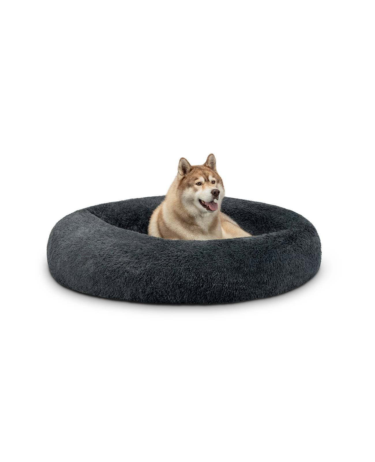 lionto Hundebett aus Plüsch in Donut-Form, 120 cm Durchmesser, dunkelgrau