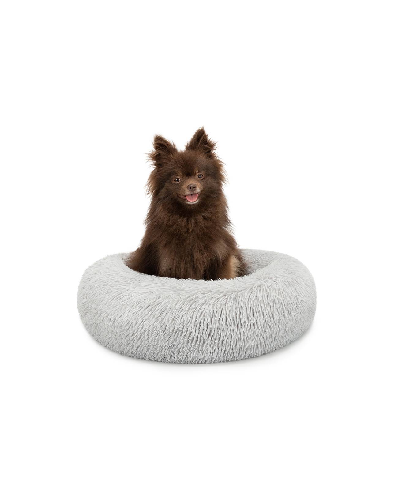 lionto Hundebett aus Plüsch in Donut-Form, 40 cm Durchmesser, hellgrau