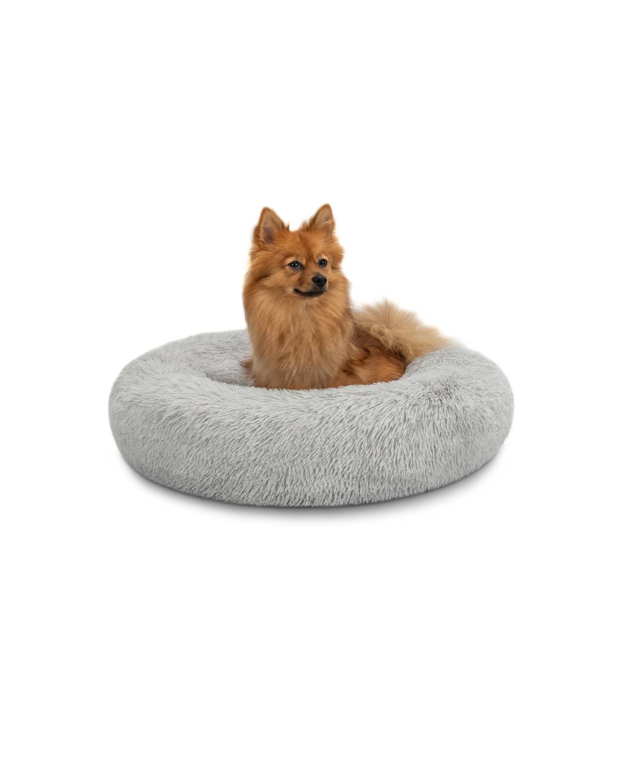 lionto Hundebett aus Plüsch in Donut-Form, 60 cm Durchmesser, hellgrau