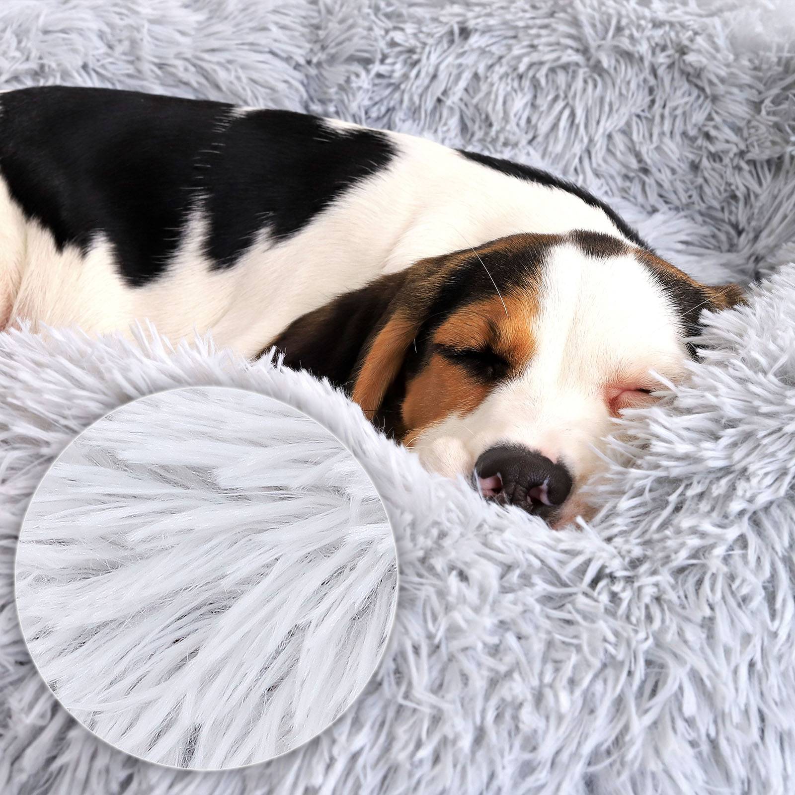 lionto Hundebett aus Plüsch in Donut-Form, 60 cm Durchmesser, hellgrau