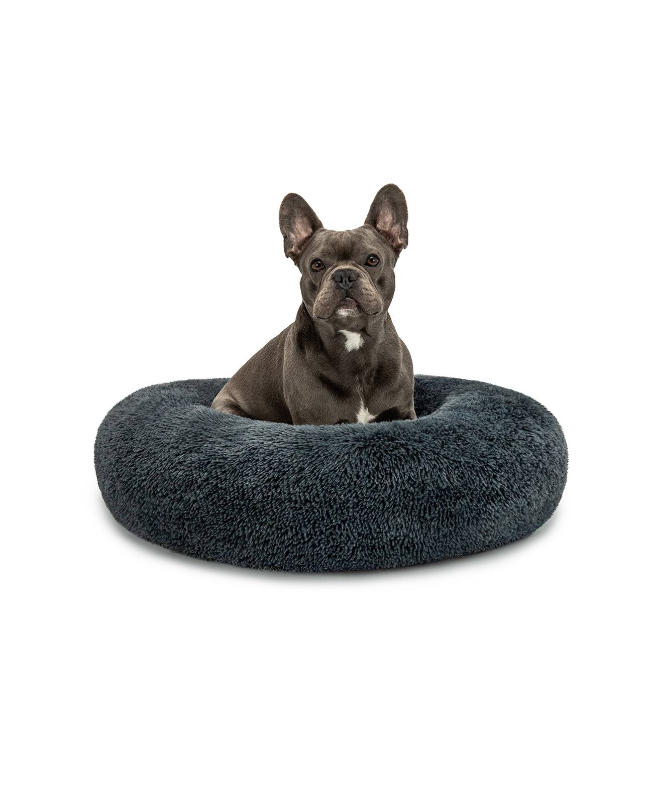 lionto Hundebett aus Plüsch in Donut-Form, 70 cm Durchmesser, dunkelgrau