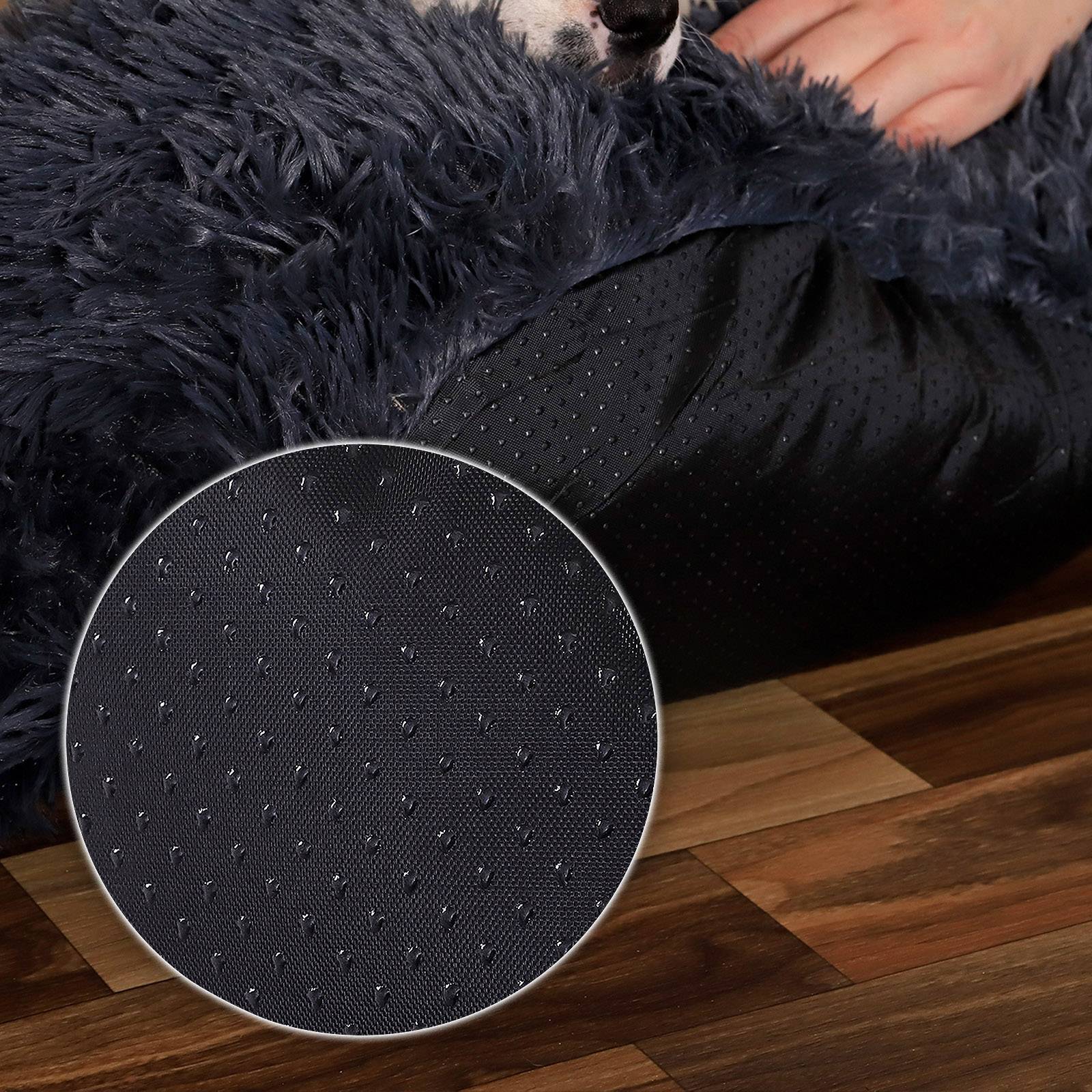 lionto Hundebett aus Plüsch in Donut-Form, 70 cm Durchmesser, dunkelgrau