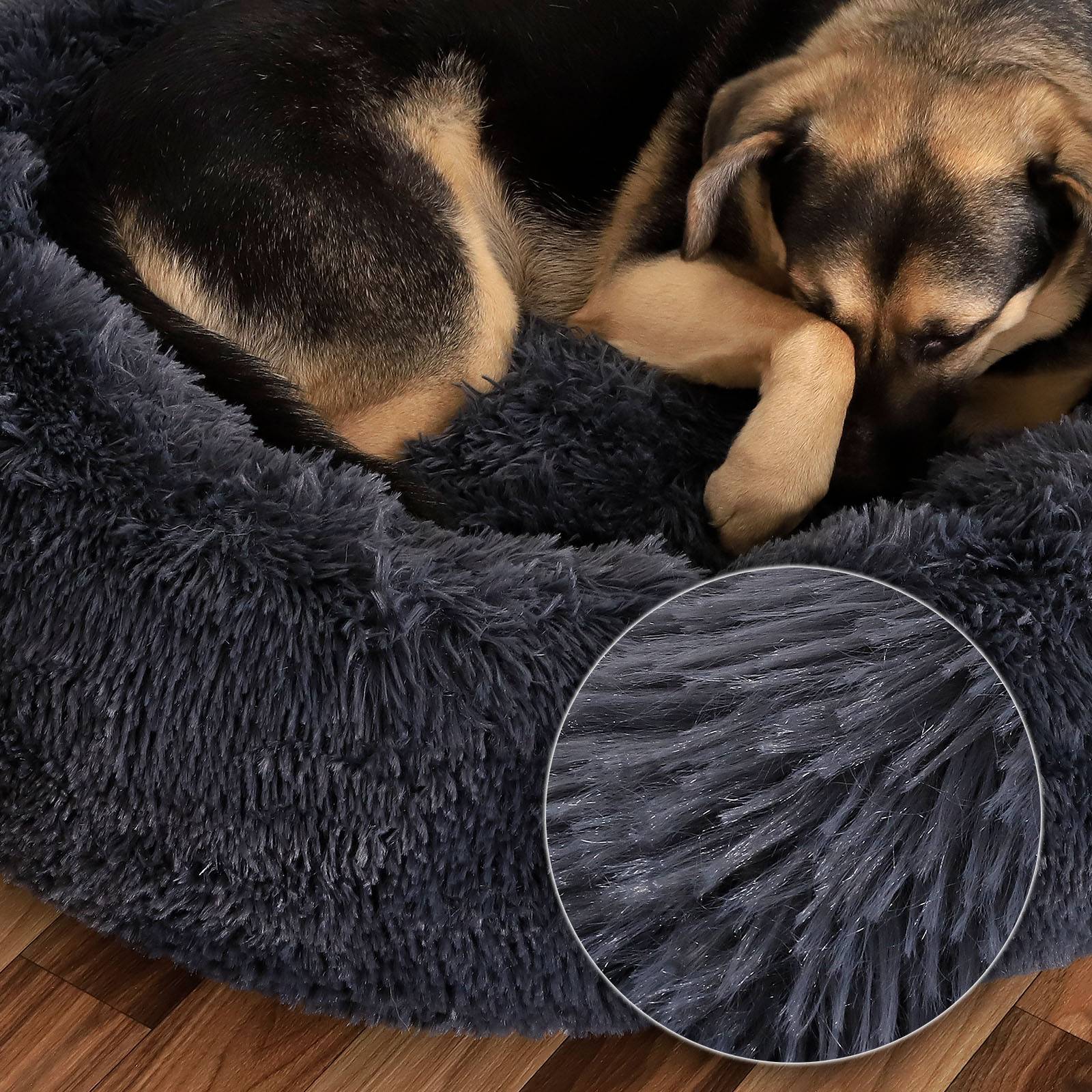 lionto Hundebett aus Plüsch in Donut-Form, 70 cm Durchmesser, dunkelgrau