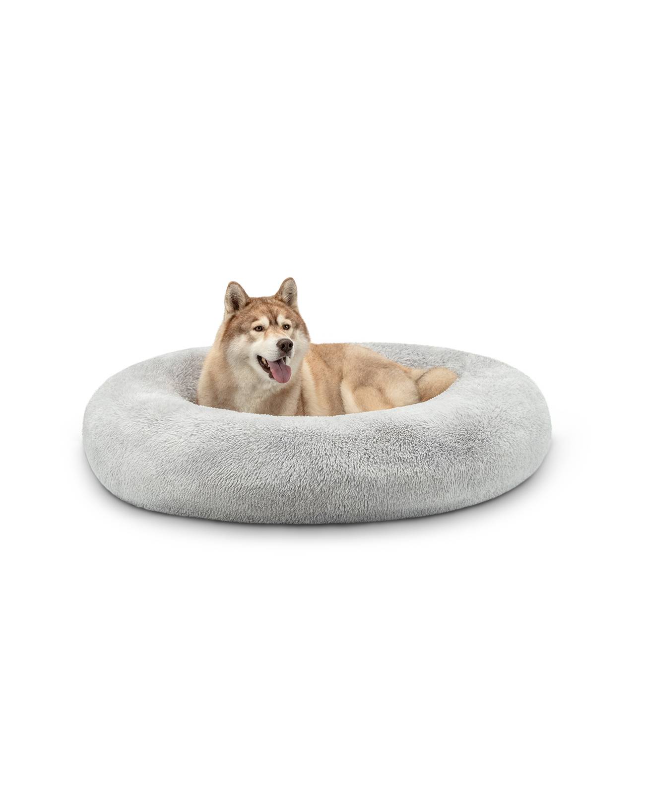 lionto Hundebett aus Plüsch in Donut-Form, 120 cm Durchmesser, hellgrau