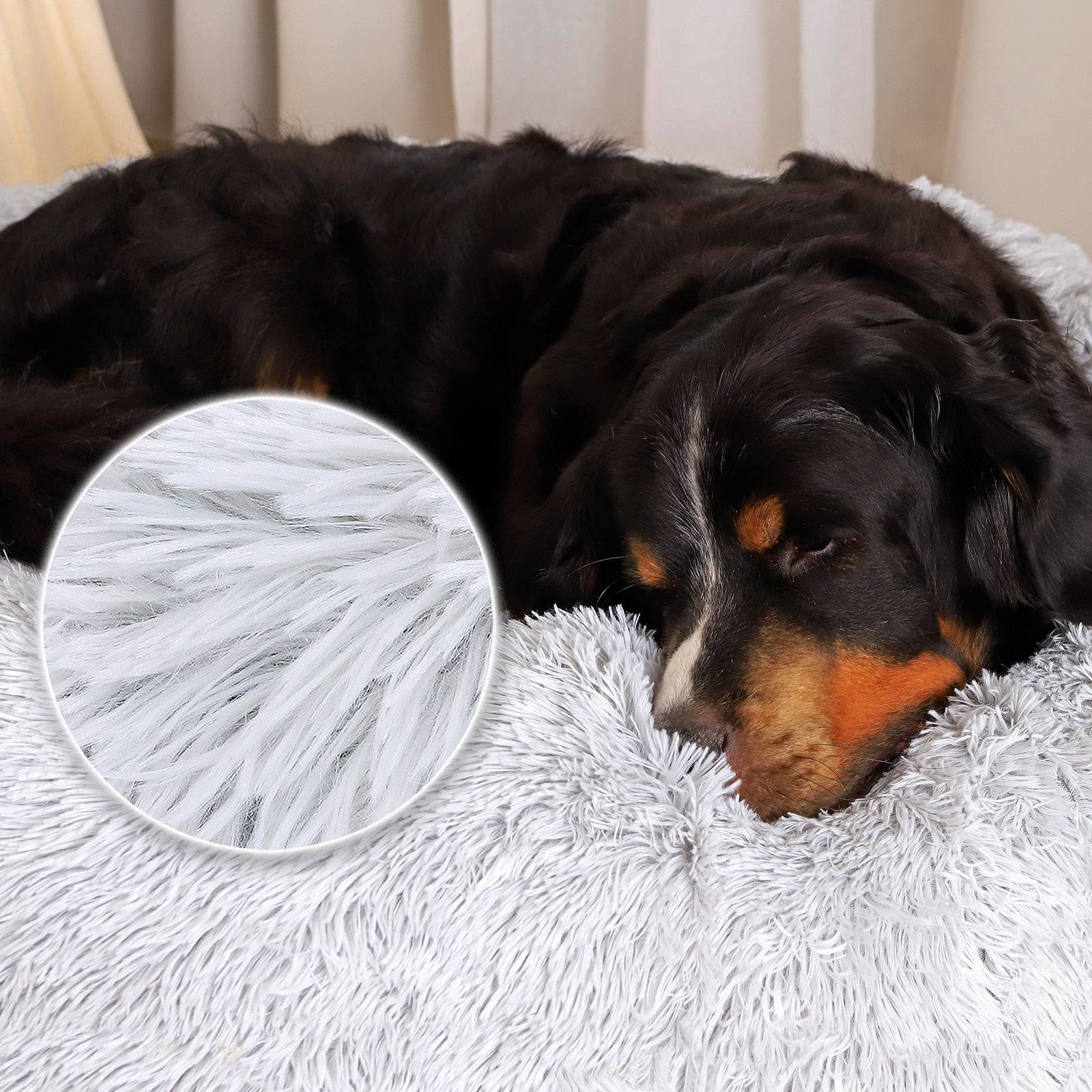 lionto Hundebett aus Plüsch in Donut-Form, 120 cm Durchmesser, hellgrau