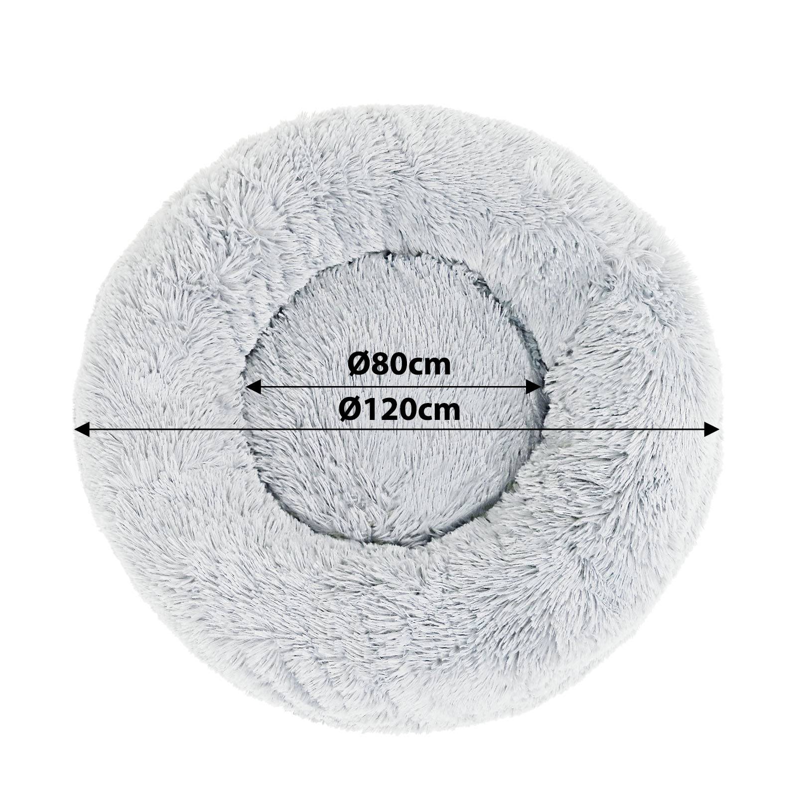 lionto Hundebett aus Plüsch in Donut-Form, 120 cm Durchmesser, hellgrau