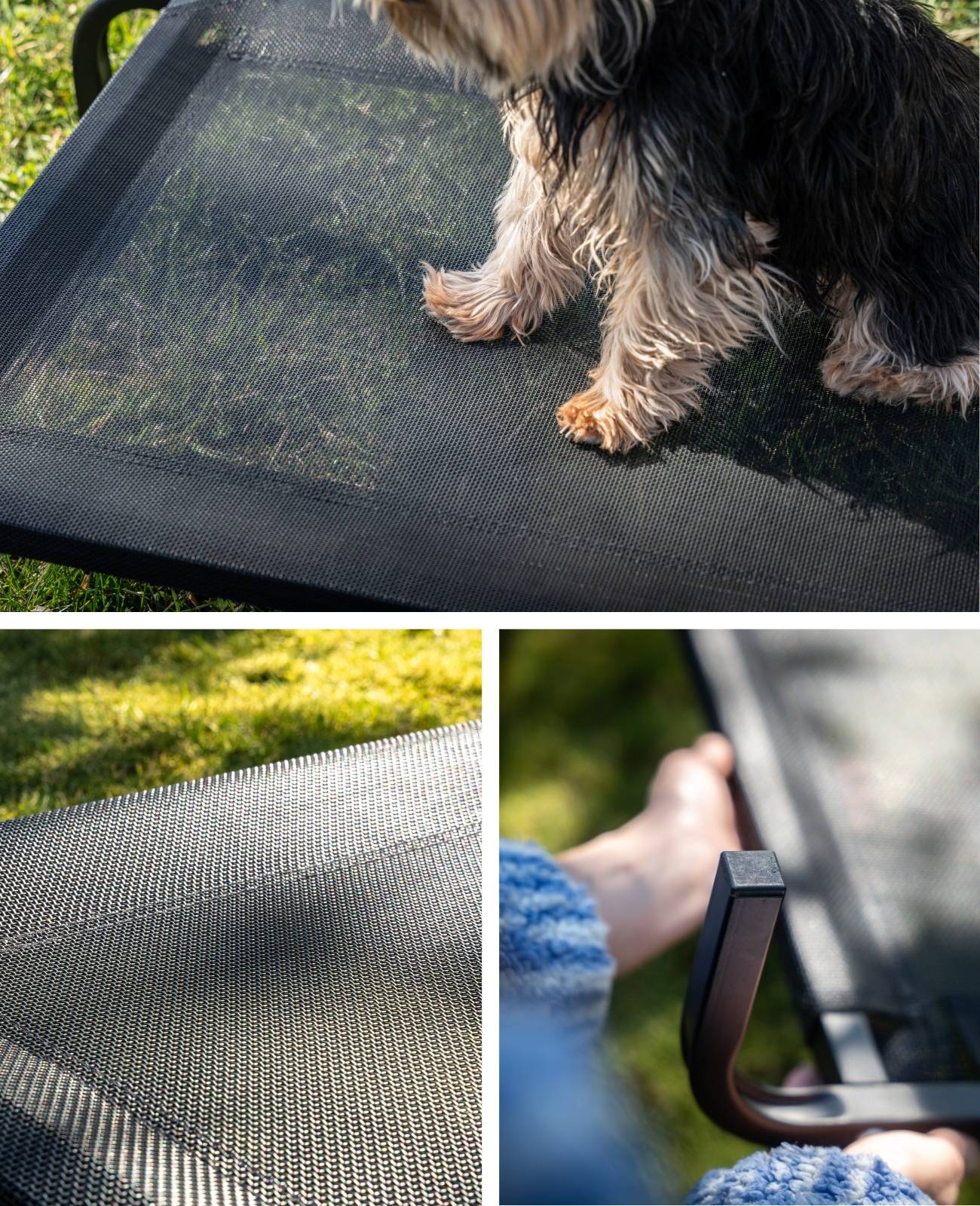 lionto Hundeliege, bequemes Outdoor Hundebett mit Netzgewebe, erhöht, luftig & wetterfest, 75x47 cm, schwarz