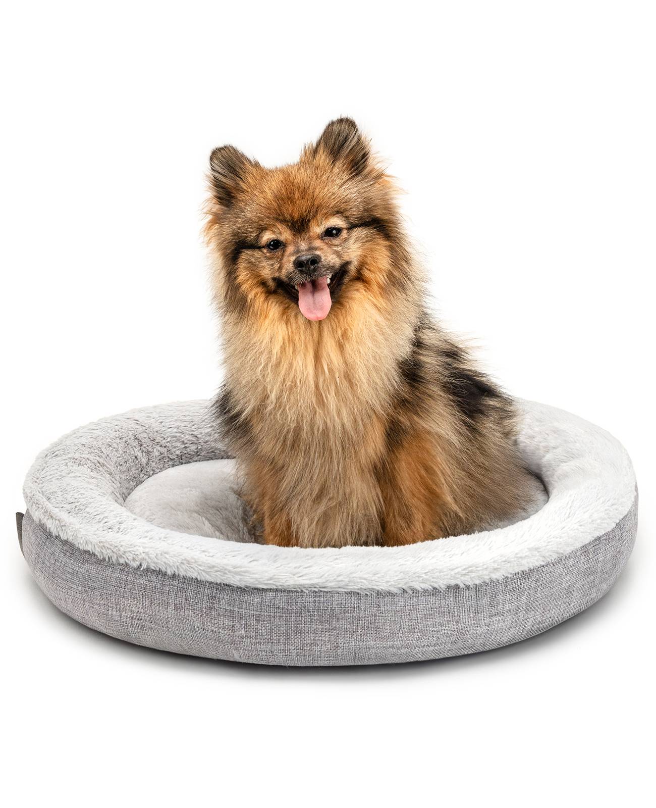 lionto Hundebett in weichem Doughnut-Design mit Plüsch & Anti-Rutsch-Boden, Bezug waschbar, 55 cm Durchmesser, grau