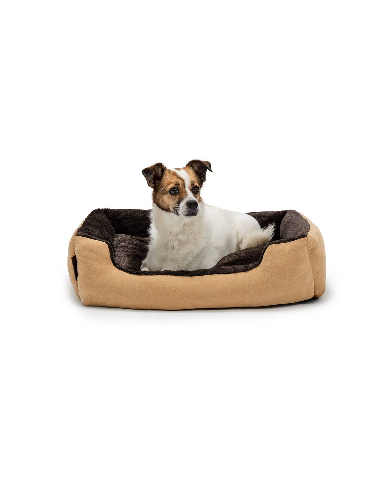 lionto Hundebett, weiches Kuschelbett mit herausnehmbarem Wendekissen & Anti-Rutsch-Boden, 60x48 cm, beige/braun