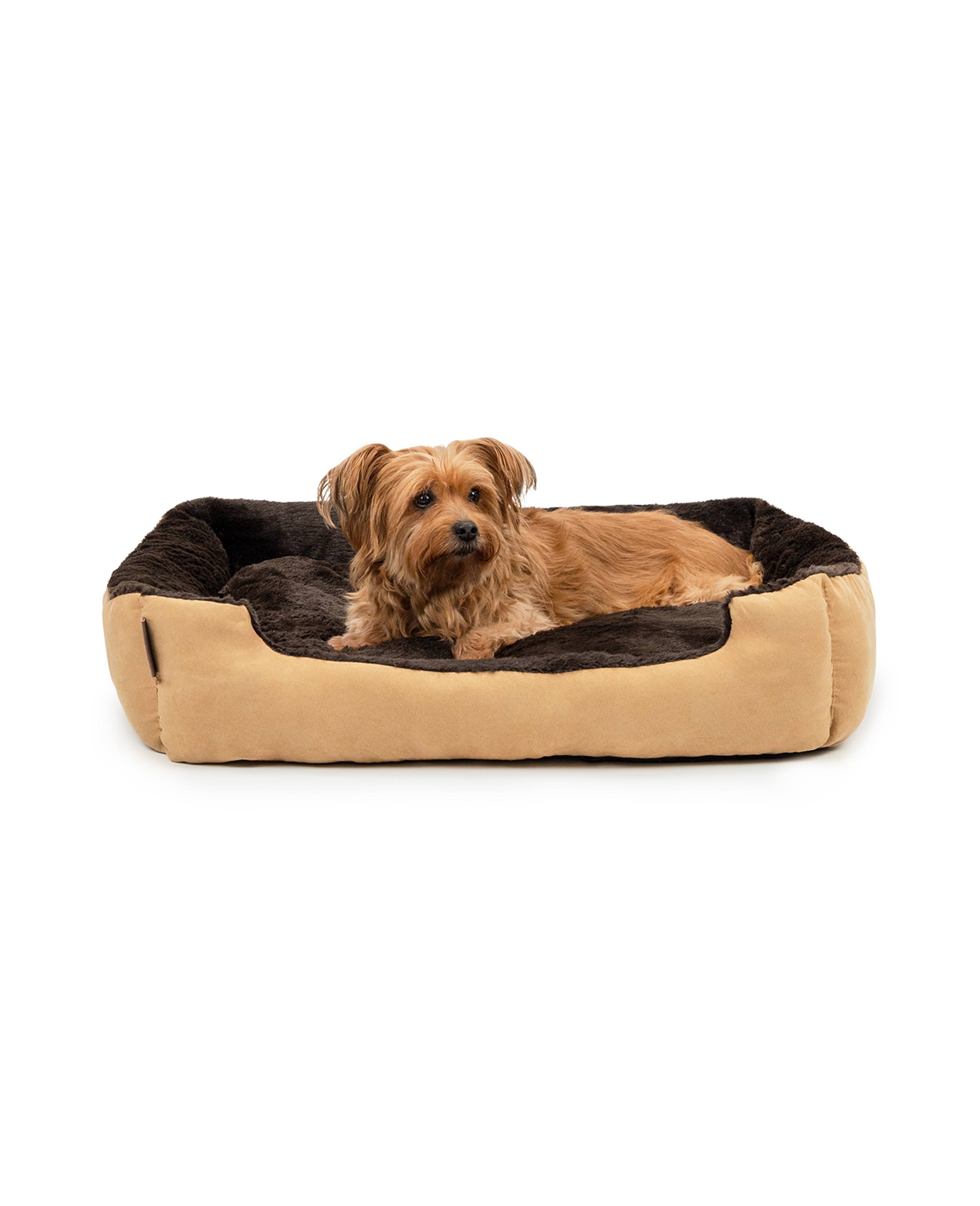 lionto Hundebett, weiches Kuschelbett mit herausnehmbarem Wendekissen & Anti-Rutsch-Boden, 75x60 cm, beige/braun
