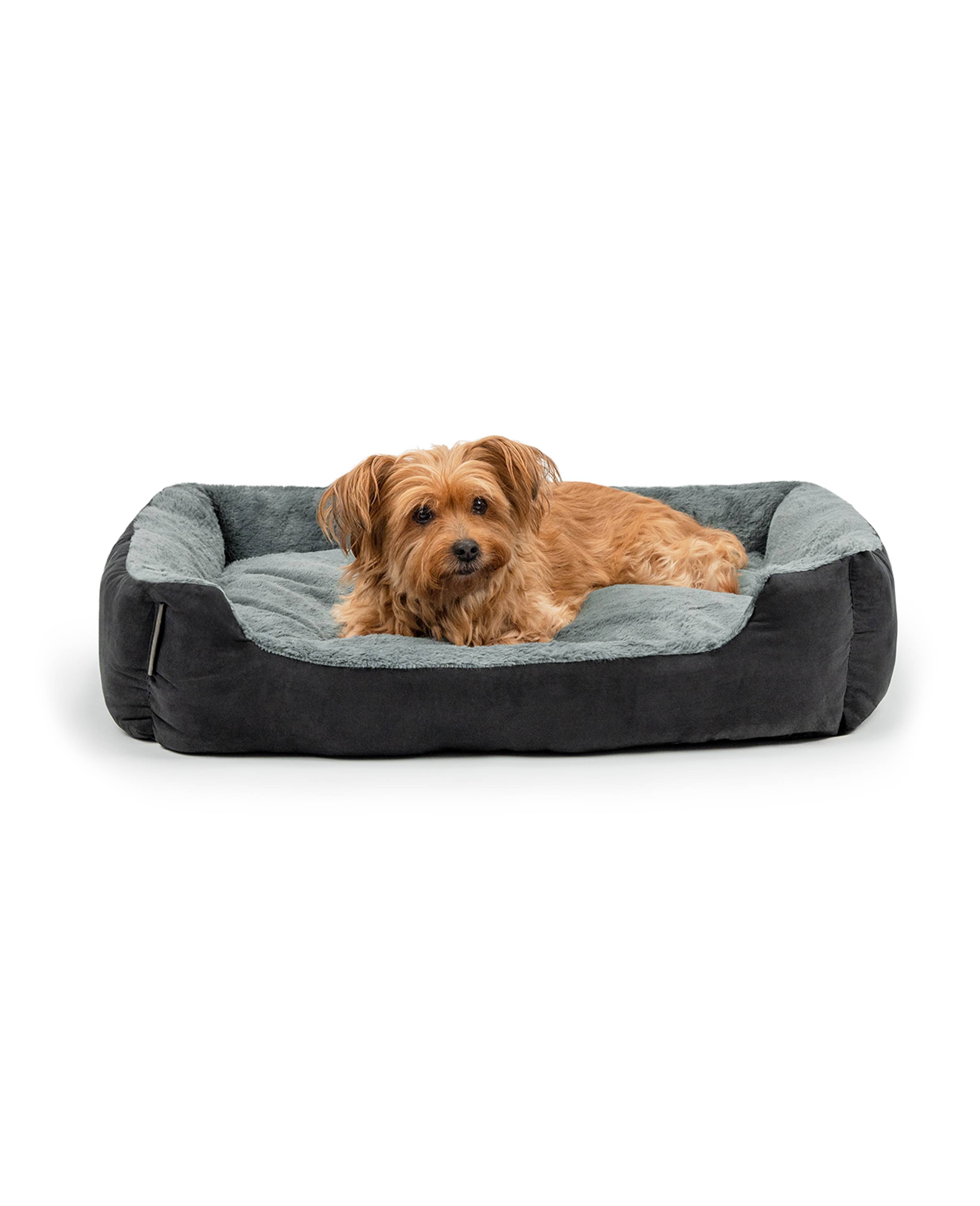 lionto Hundebett, weiches Kuschelbett mit herausnehmbarem Wendekissen & Anti-Rutsch-Boden, 75x60 cm, schwarz/grau