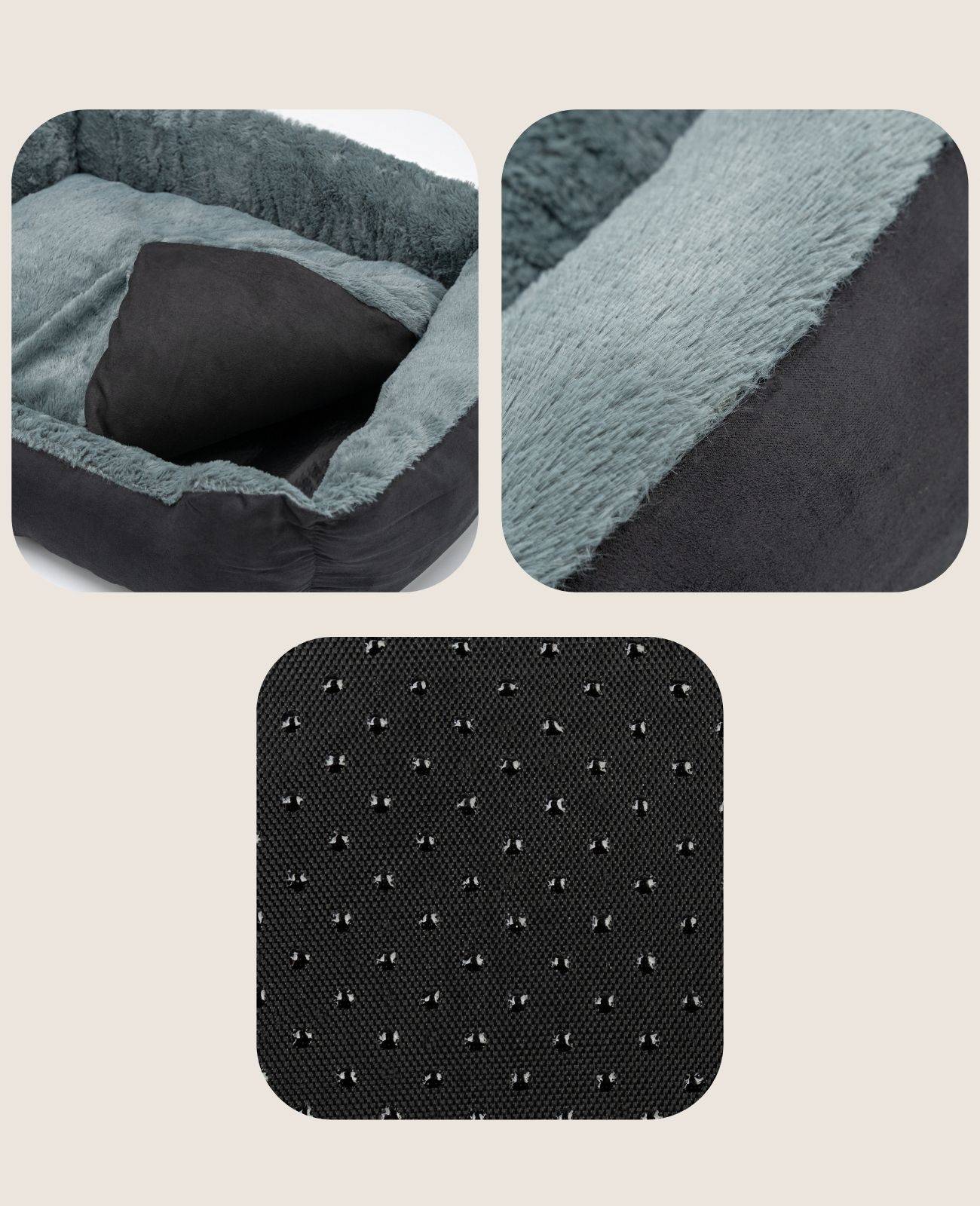 lionto Hundebett, weiches Kuschelbett mit herausnehmbarem Wendekissen & Anti-Rutsch-Boden, 50x37 cm, schwarz/grau