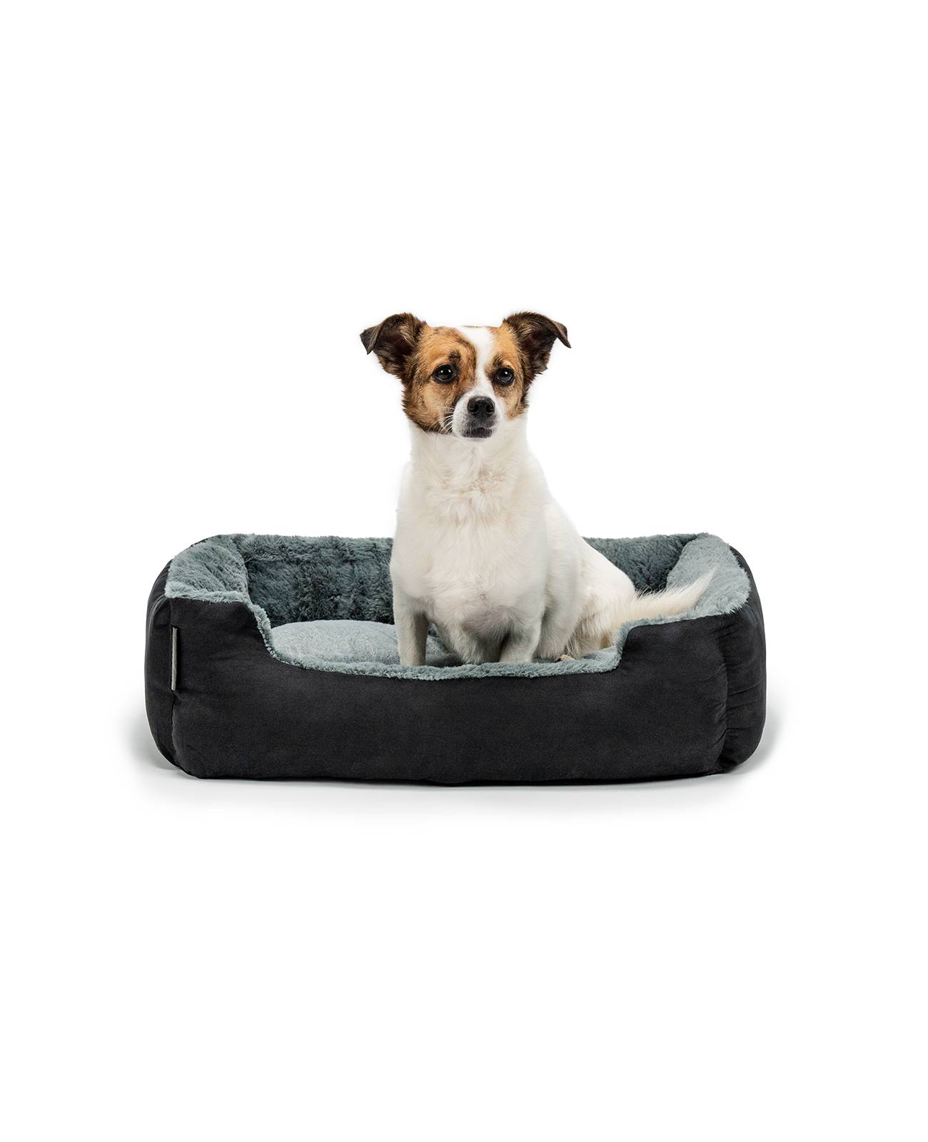 lionto Hundebett, weiches Kuschelbett mit herausnehmbarem Wendekissen & Anti-Rutsch-Boden, 60x48 cm, schwarz/grau