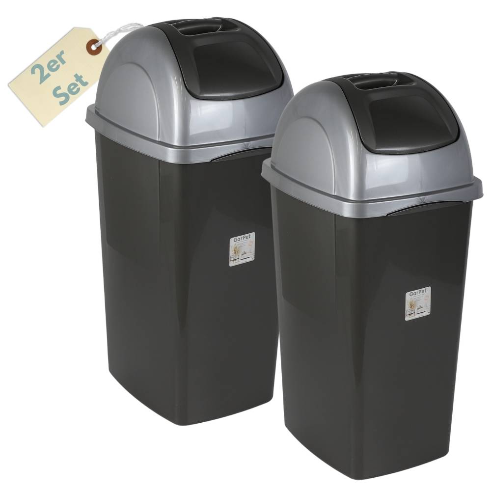 2er Set Mülleimer Schwingdeckel 2 x 33 L Mülleimer Küche Schwingeimer Mülltrenner Abfalleimer Küche mit Deckel Küchenabfalleimer Schwingdeckelei