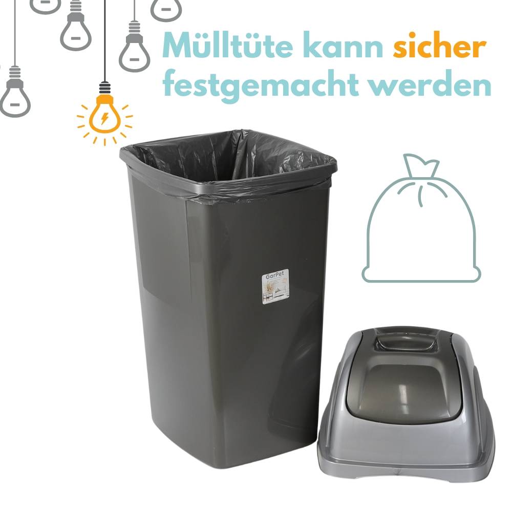 2er Set Mülleimer Schwingdeckel 2 x 33 L Mülleimer Küche Schwingeimer Mülltrenner Abfalleimer Küche mit Deckel Küchenabfalleimer Schwingdeckelei