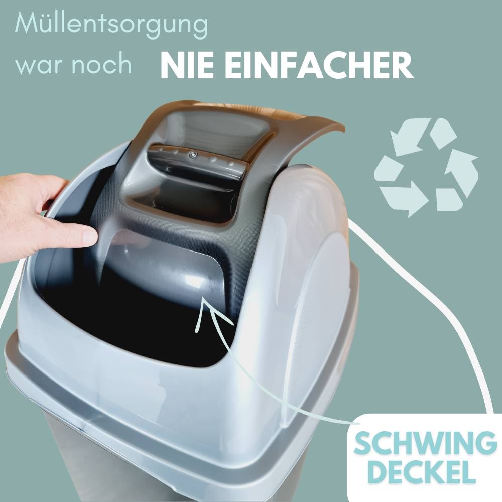 2er Set Mülleimer Schwingdeckel 2 x 33 L Mülleimer Küche Schwingeimer Mülltrenner Abfalleimer Küche mit Deckel Küchenabfalleimer Schwingdeckelei