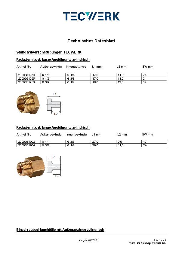 Reduziernippel MS AG G 1/4 Zoll IG G 3/8 Zoll TECWERK