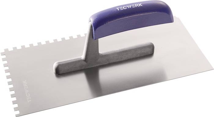 Glättekelle L.280mm B.130mm Zahn 6x6 rostfr.m.H-Heft VA S.0,7mm TECWERK