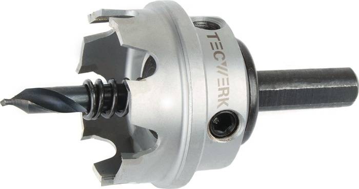 Lochsäge D.20mm Schnitt-T.4mm HM-bestückt m.Bohrer u.Feder TECWERK