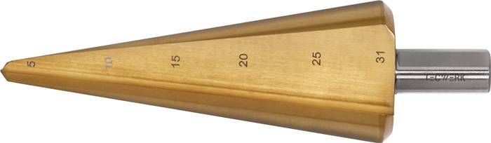 Blechschälbohrer Bohrber.5-31mm HSS TiN Gesamt-L.103mm Z.2 TECWERK