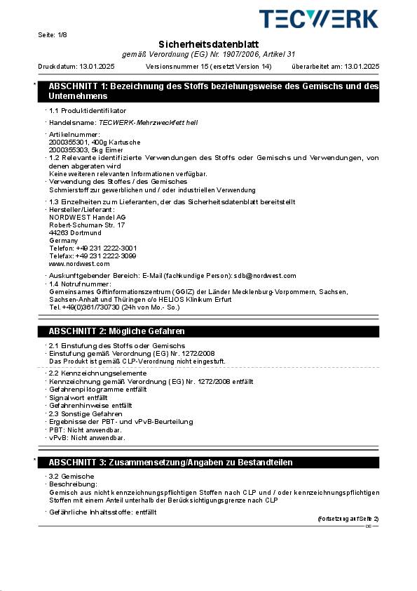 Mehrzweckfett 5kg hell Eimer TECWERK