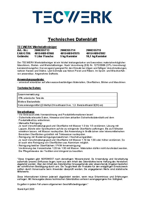 Werkstattreiniger 1l Flasche TECWERK