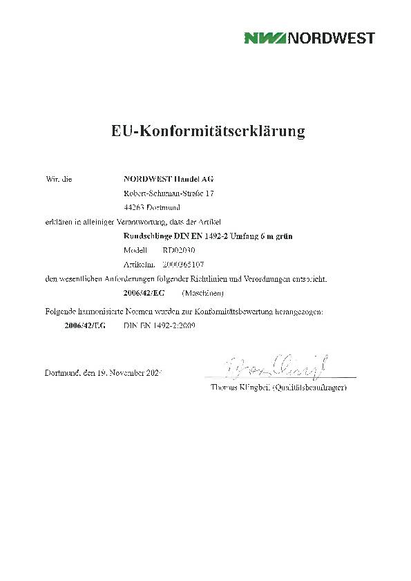 Rundschlinge DIN EN 1492-2 Umfang 6m grün Tragf.einf.2000kg TECWERK