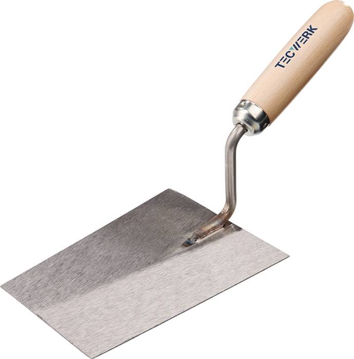 Maurerkelle L.160mm B.115mm m.Buchenholzheft,ger.Hals gehär.Stahl,geschl.TECWERK