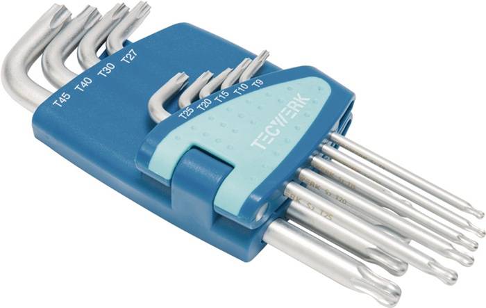 Winkelschraubendrehersatz 9-tlg.T9-T45 m.Kugelk.Ku.-Halter TECWERK